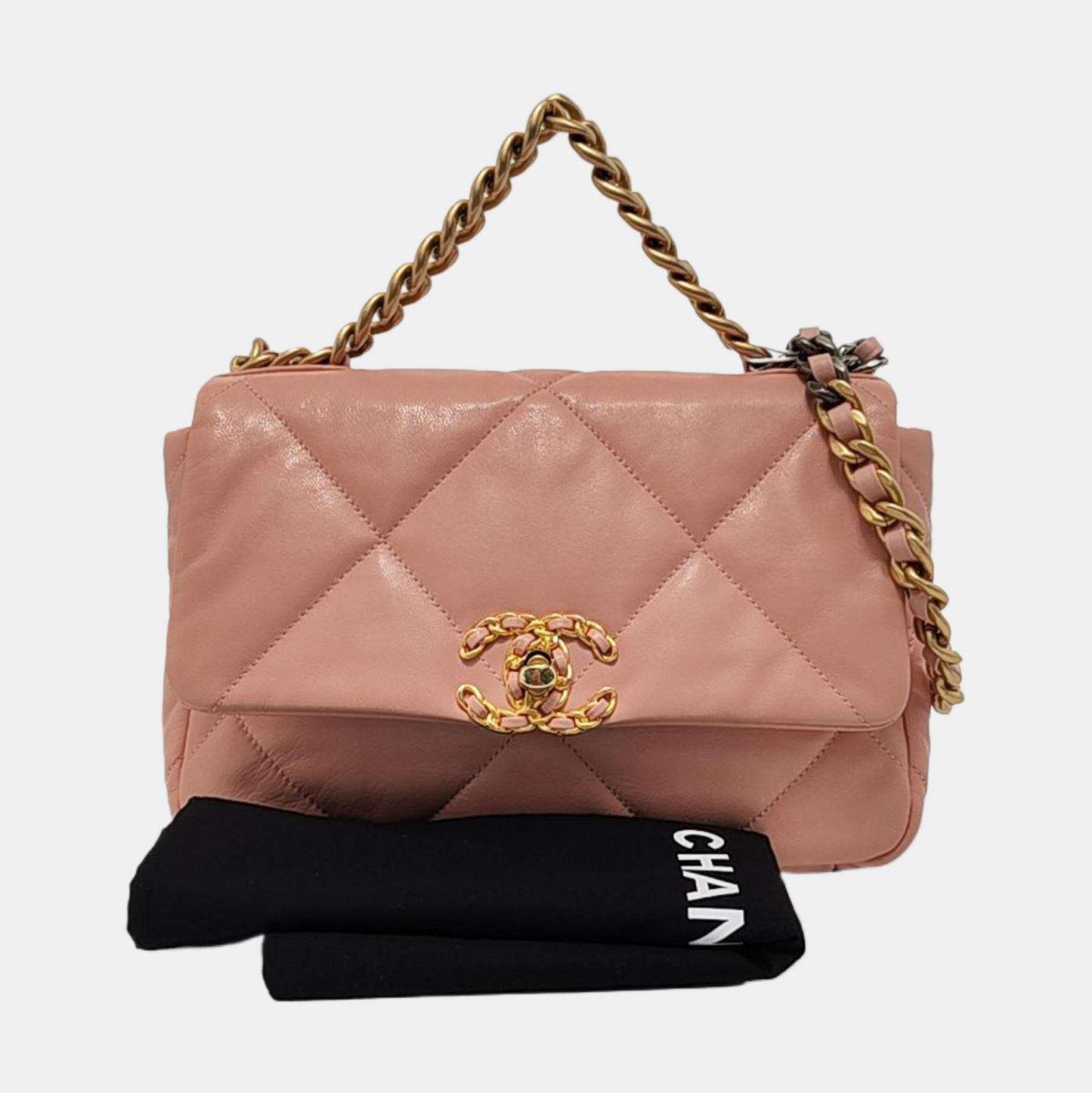 CHANEL CHANEL 19 Small Pink Lamb Leather Quilted Stitch Shoulder Bag Tote Bag Crossbody Bag Gold Rhodium Hardware 29 Clasp-(SKU)-954435140