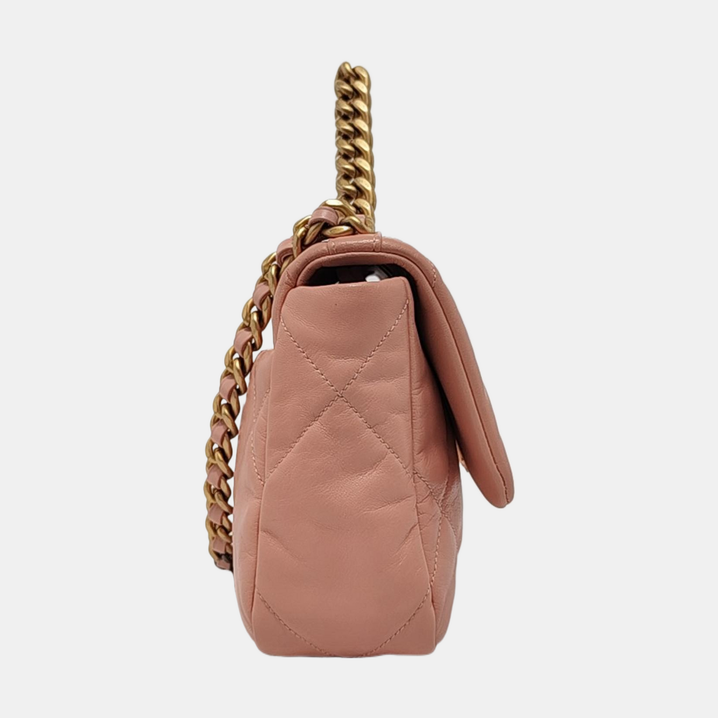 CHANEL CHANEL 19 Small Pink Lamb Leather Quilted Stitch Shoulder Bag Tote Bag Crossbody Bag Gold Rhodium Hardware 29 Clasp-(SKU)-954435140