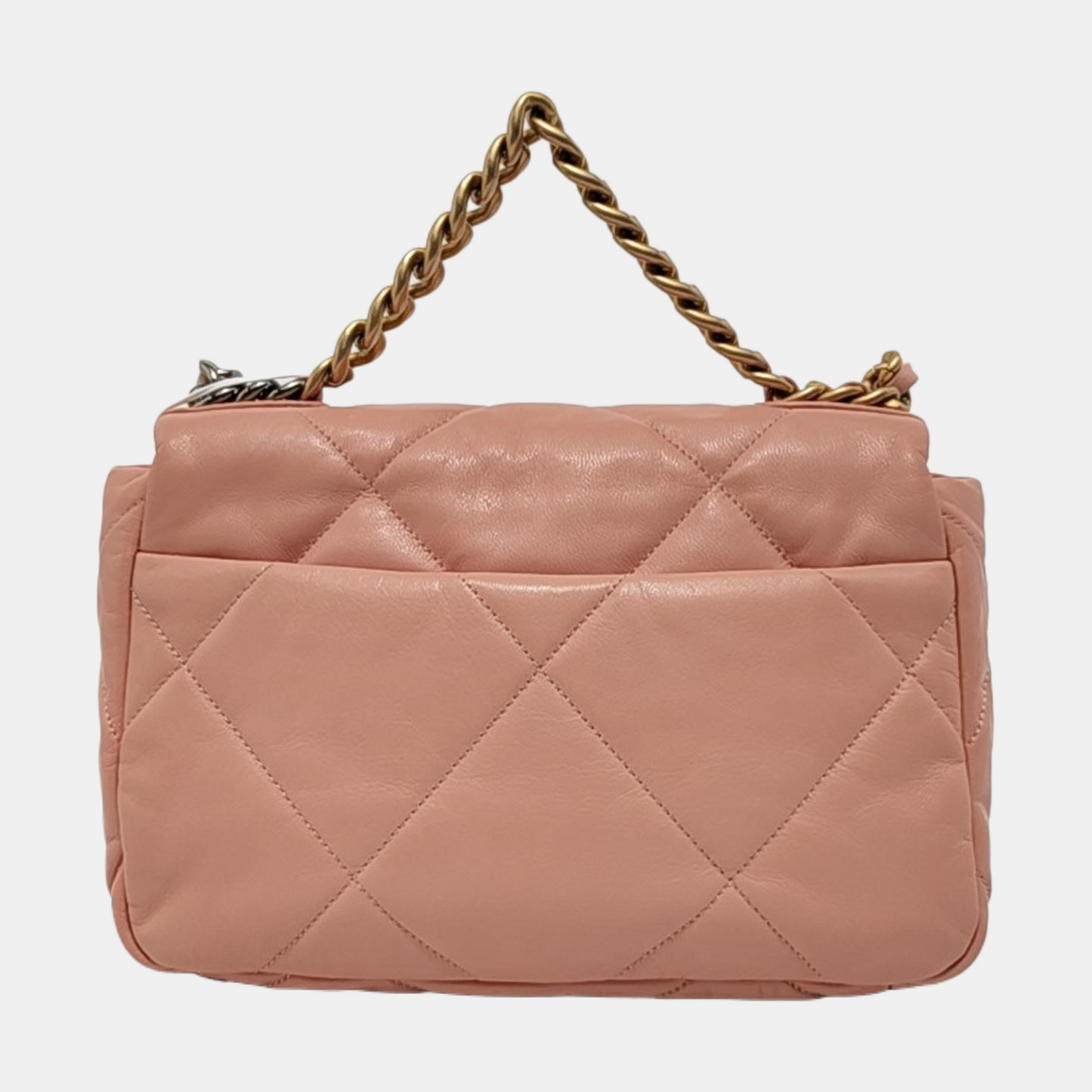 CHANEL CHANEL 19 Small Pink Lamb Leather Quilted Stitch Shoulder Bag Tote Bag Crossbody Bag Gold Rhodium Hardware 29 Clasp-(SKU)-954435140
