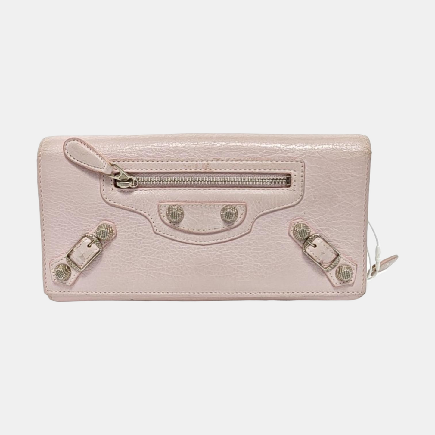 BALENCIAGA Classic City Light Pink Lamb Leather Stud Biker Wallet Silver Hardware-(SKU)-954228884