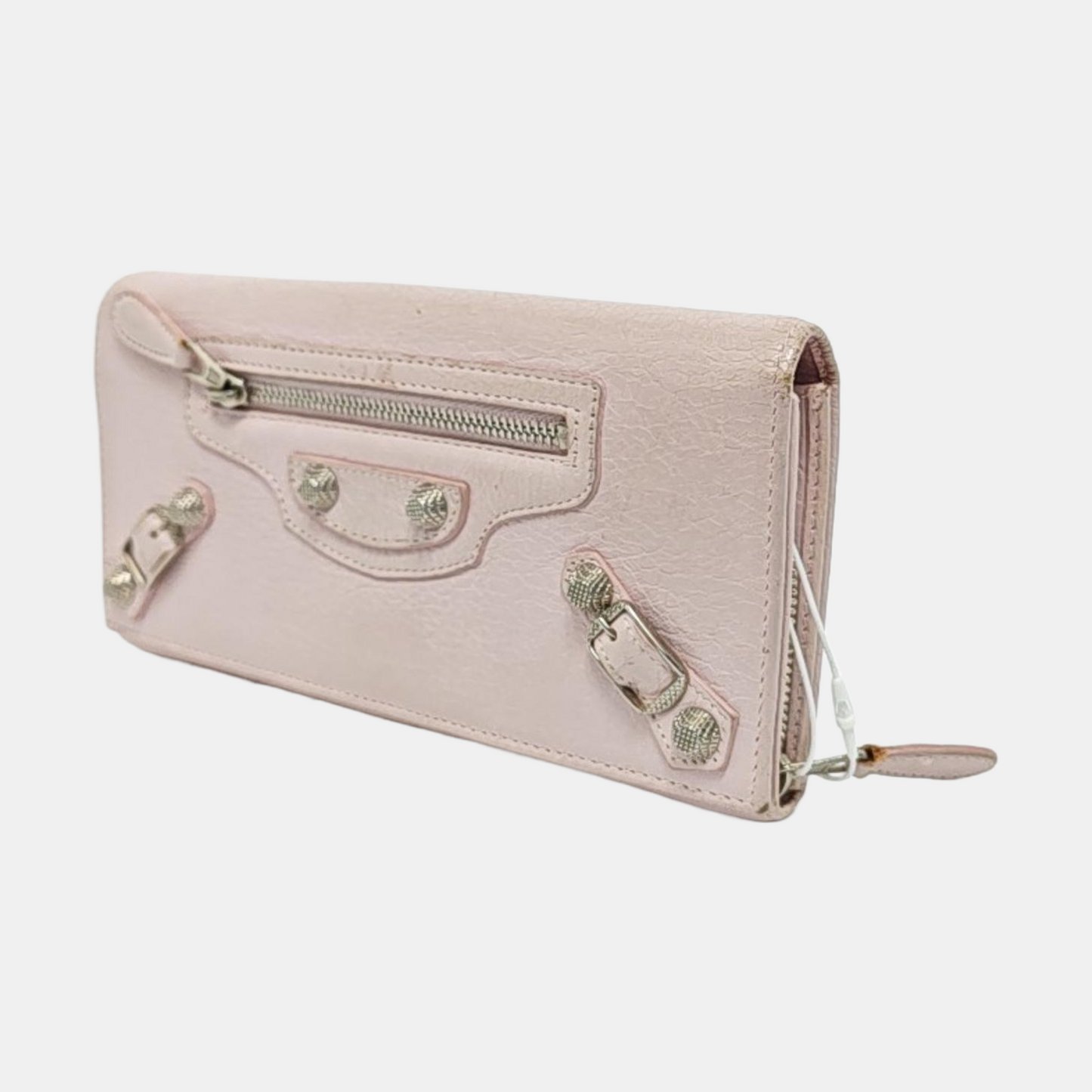 BALENCIAGA Classic City Light Pink Lamb Leather Stud Biker Wallet Silver Hardware-(SKU)-954228884