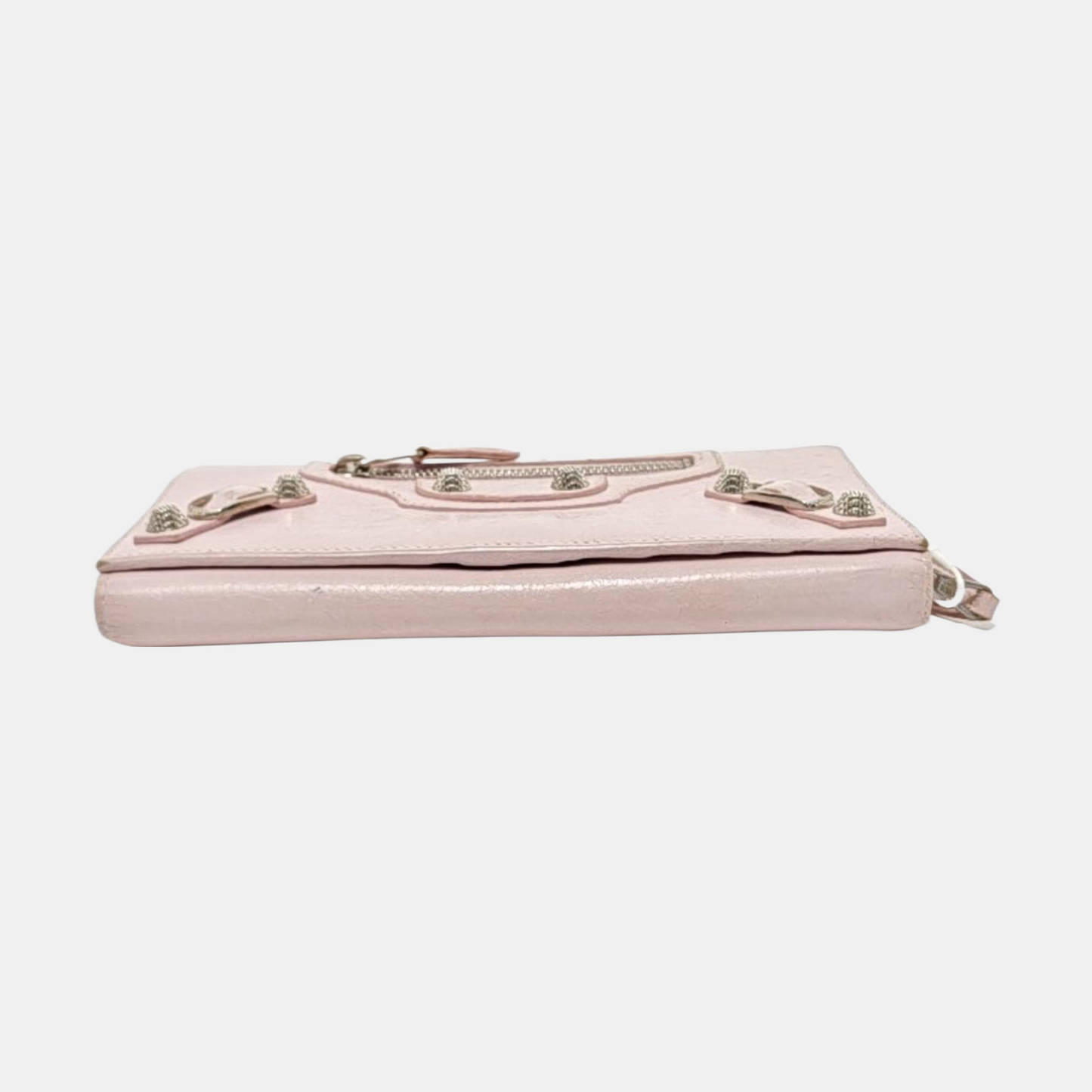 BALENCIAGA Classic City Light Pink Lamb Leather Stud Biker Wallet Silver Hardware-(SKU)-954228884