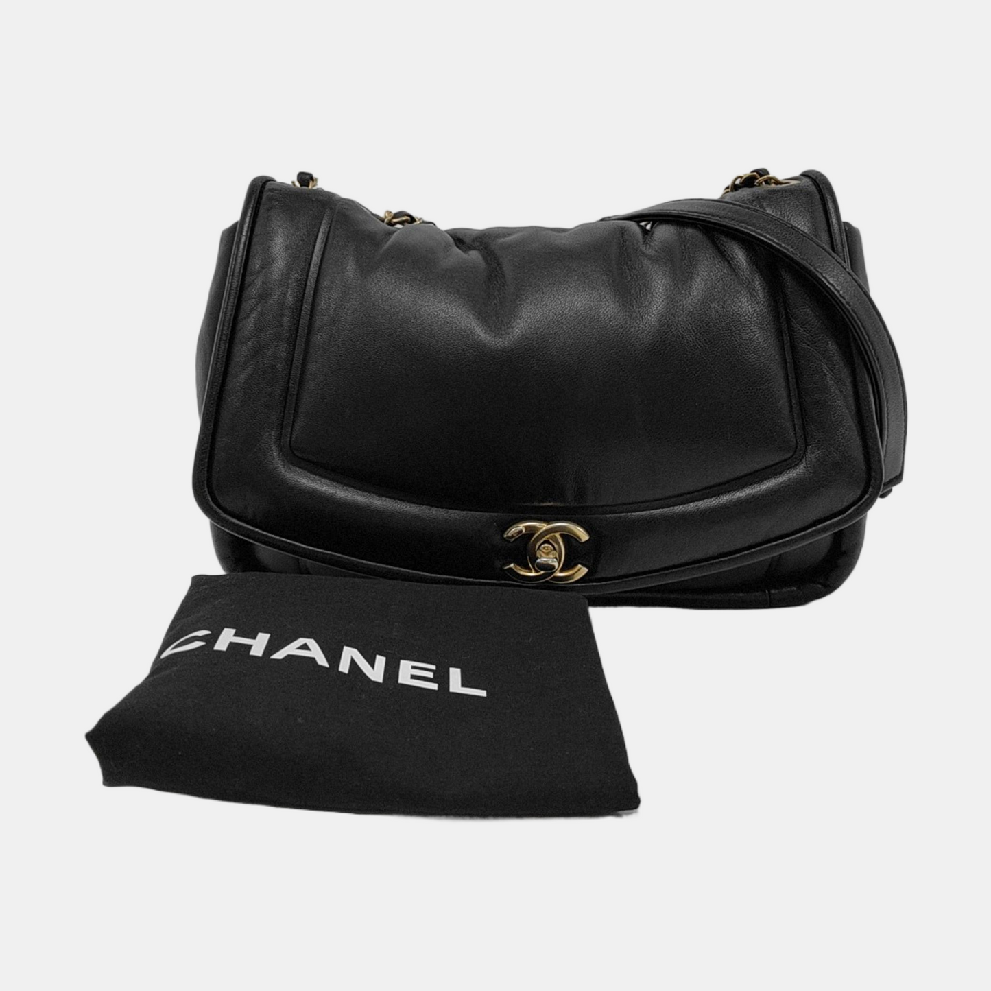 CHANEL VINTAGE PUFFY black lambskin crossbody bag shoulder bag 28 opening gold hardware-(SKU)-954421943