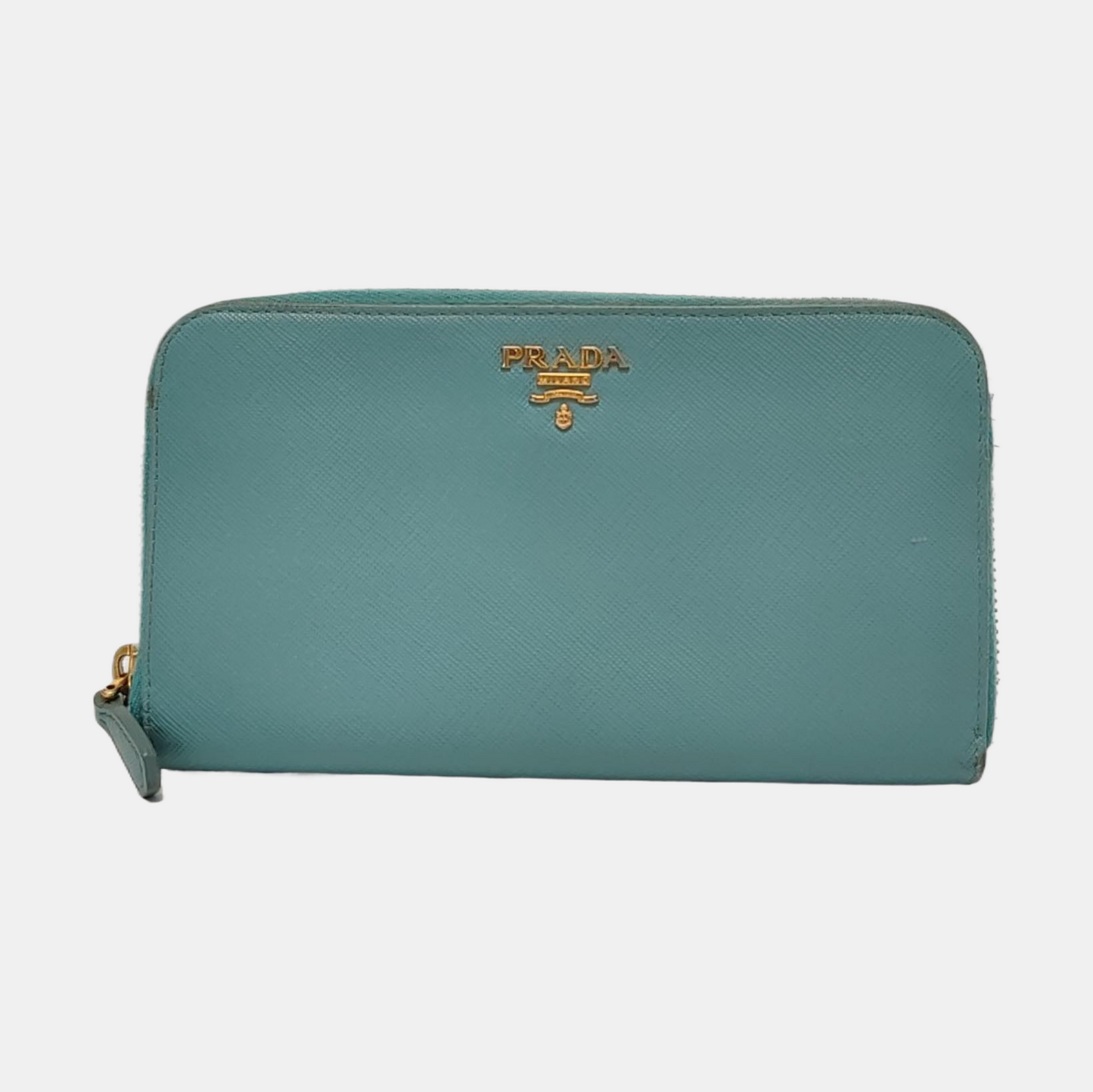 PRADA Green Calfskin Leather Cross Grain Wallet Golden hardware-(SKU)-954322773