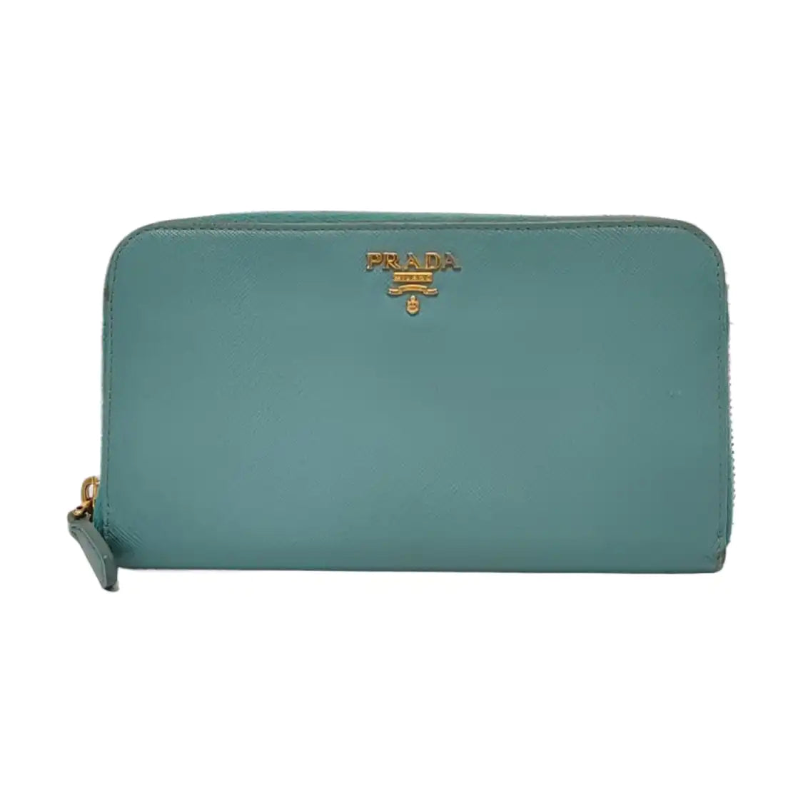 PRADA Green Calfskin Leather Cross Grain Wallet Golden hardware-(SKU)-954322773