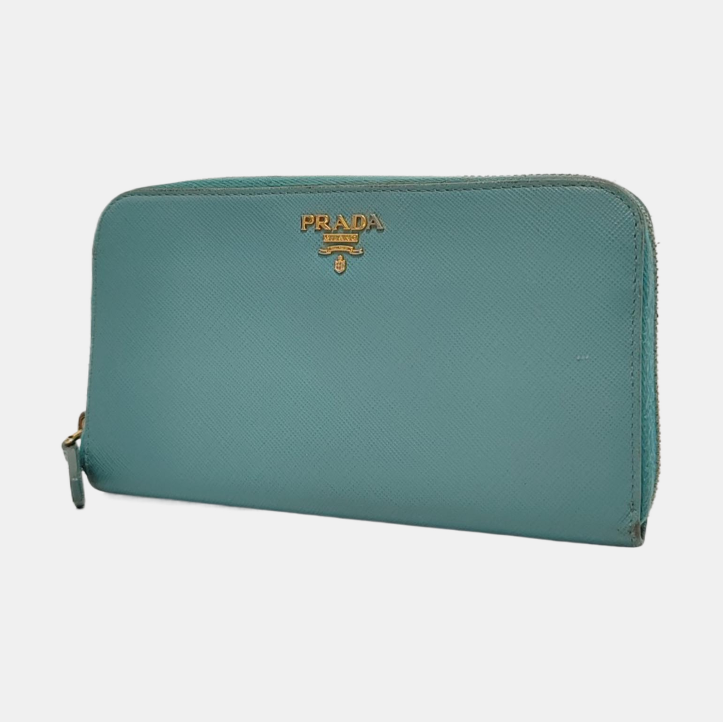 PRADA Green Calfskin Leather Cross Grain Wallet Golden hardware-(SKU)-954322773