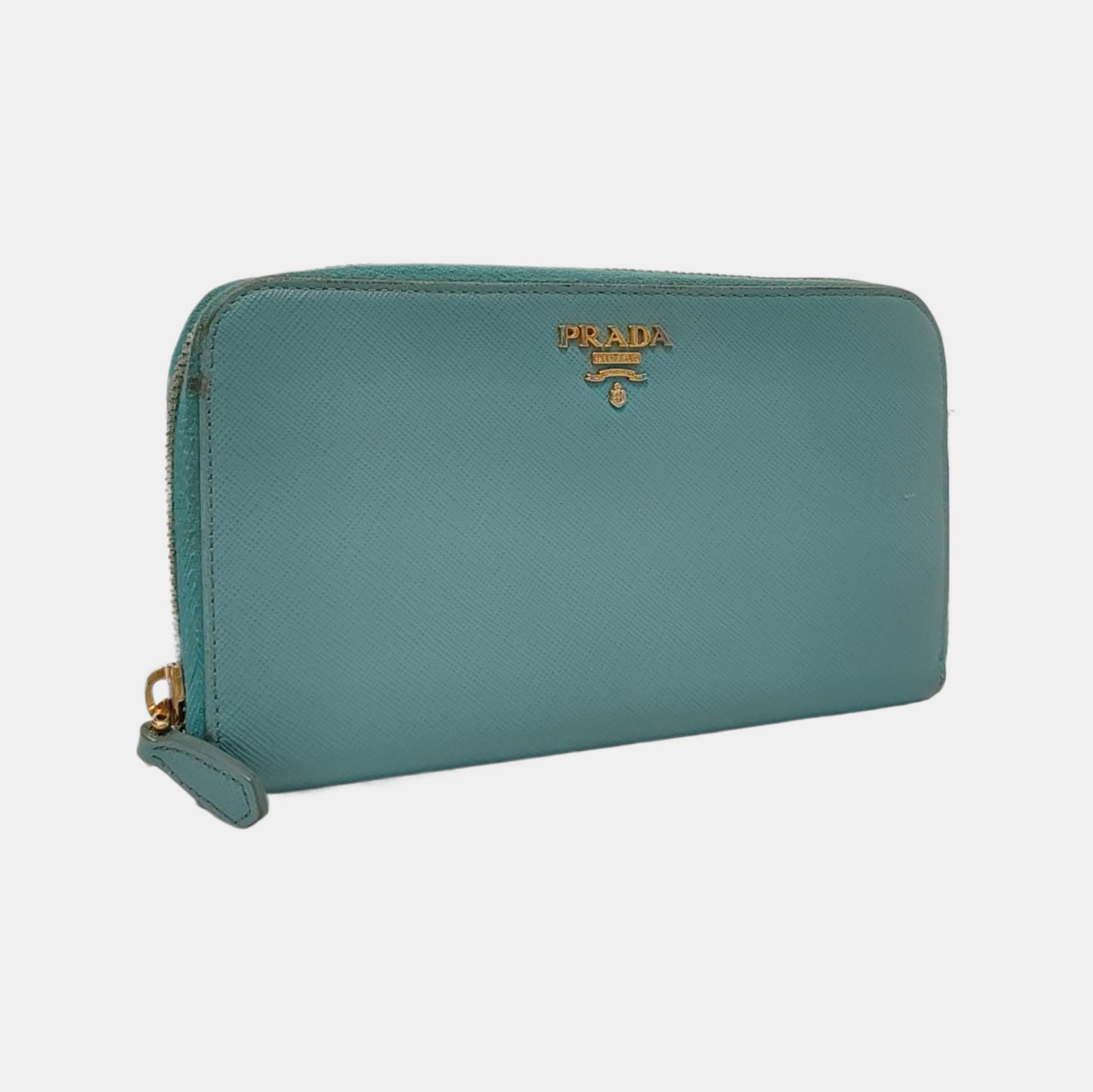 PRADA Green Calfskin Leather Cross Grain Wallet Golden hardware-(SKU)-954322773