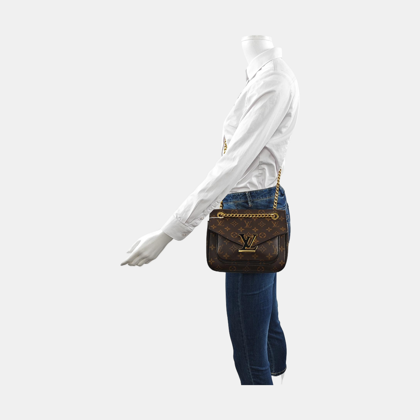LOUIS VUITTON PASSY Brown Coated Canvas Monogram Shoulder Bag Crossbody with Gold Hardware-(SKU)-954357157