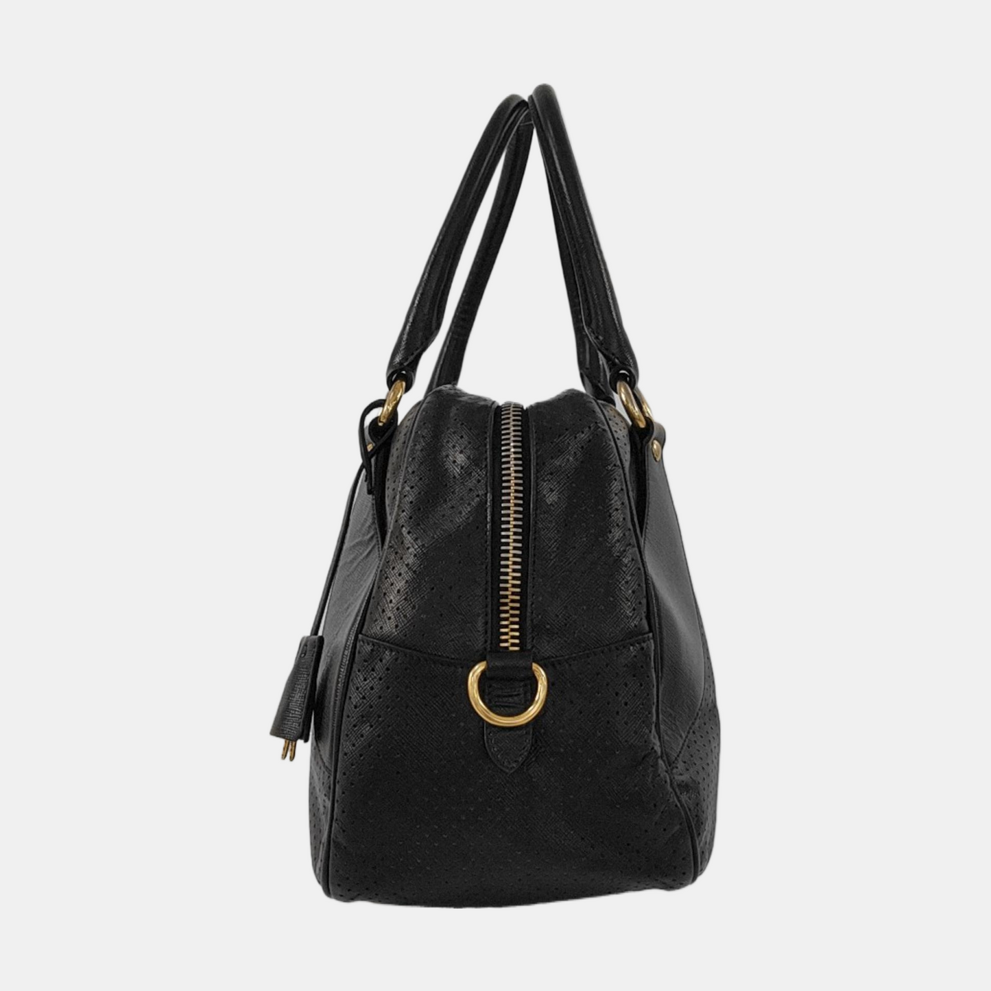 PRADA Promenade Black Leather Cut-Out Handbag Golden hardware-(SKU)-954408142
