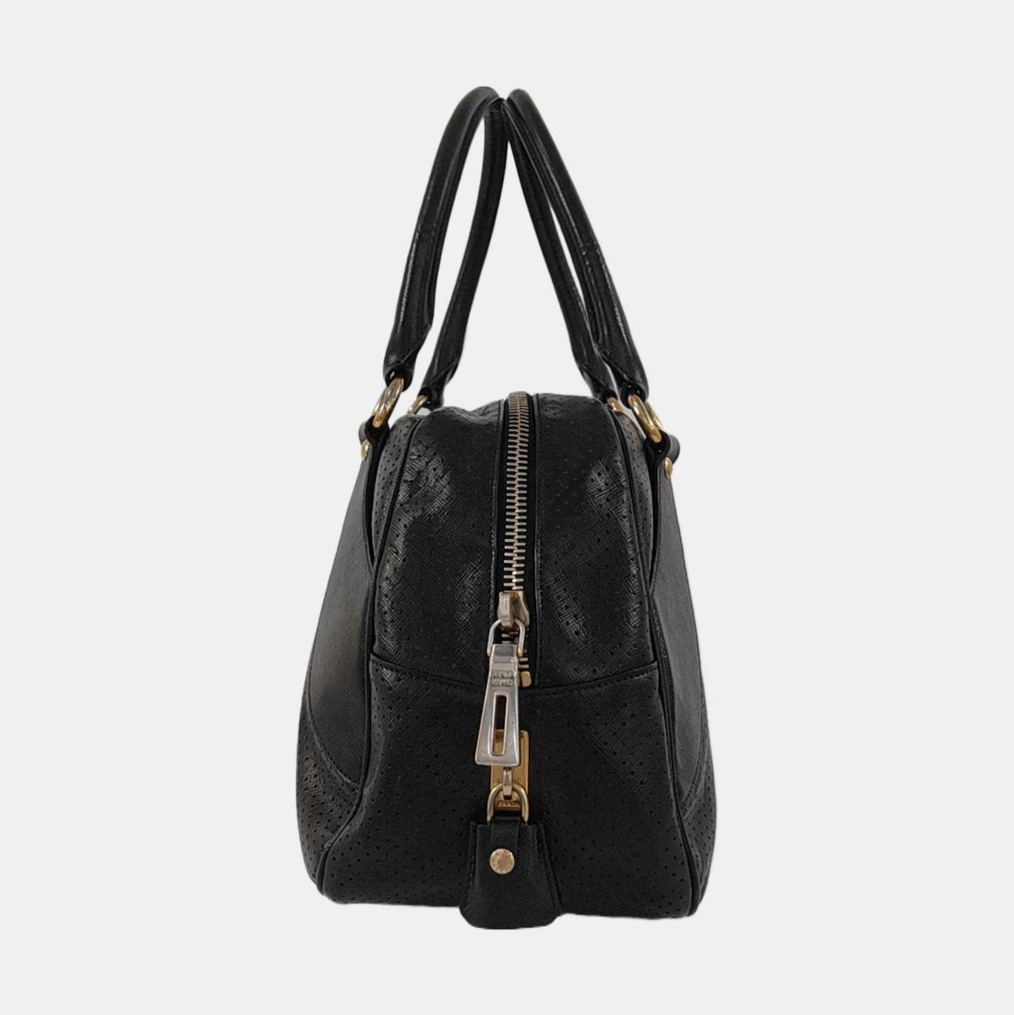 PRADA Promenade Black Leather Cut-Out Handbag Golden hardware-(SKU)-954408142