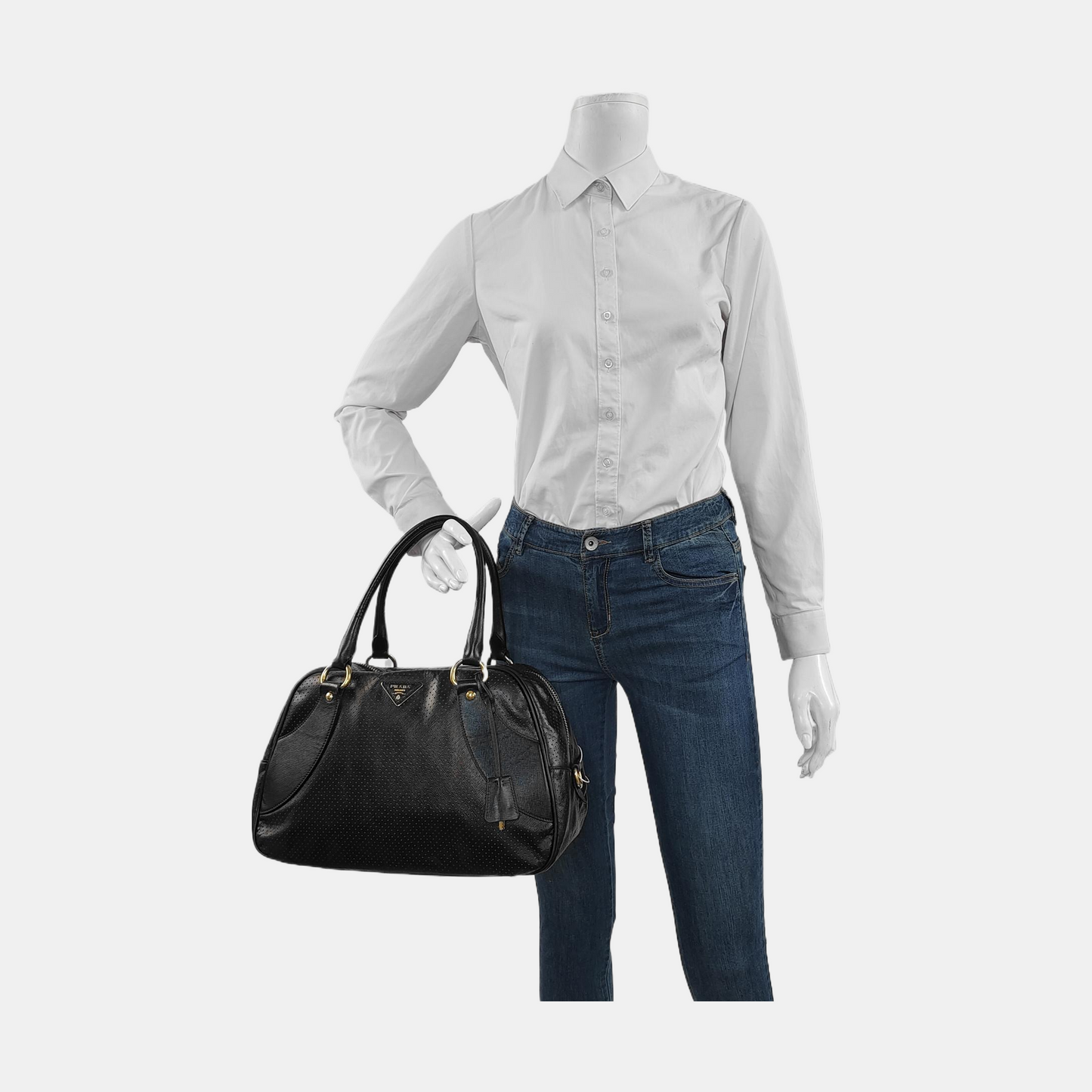 PRADA Promenade Black Leather Cut-Out Handbag Golden hardware-(SKU)-954408142