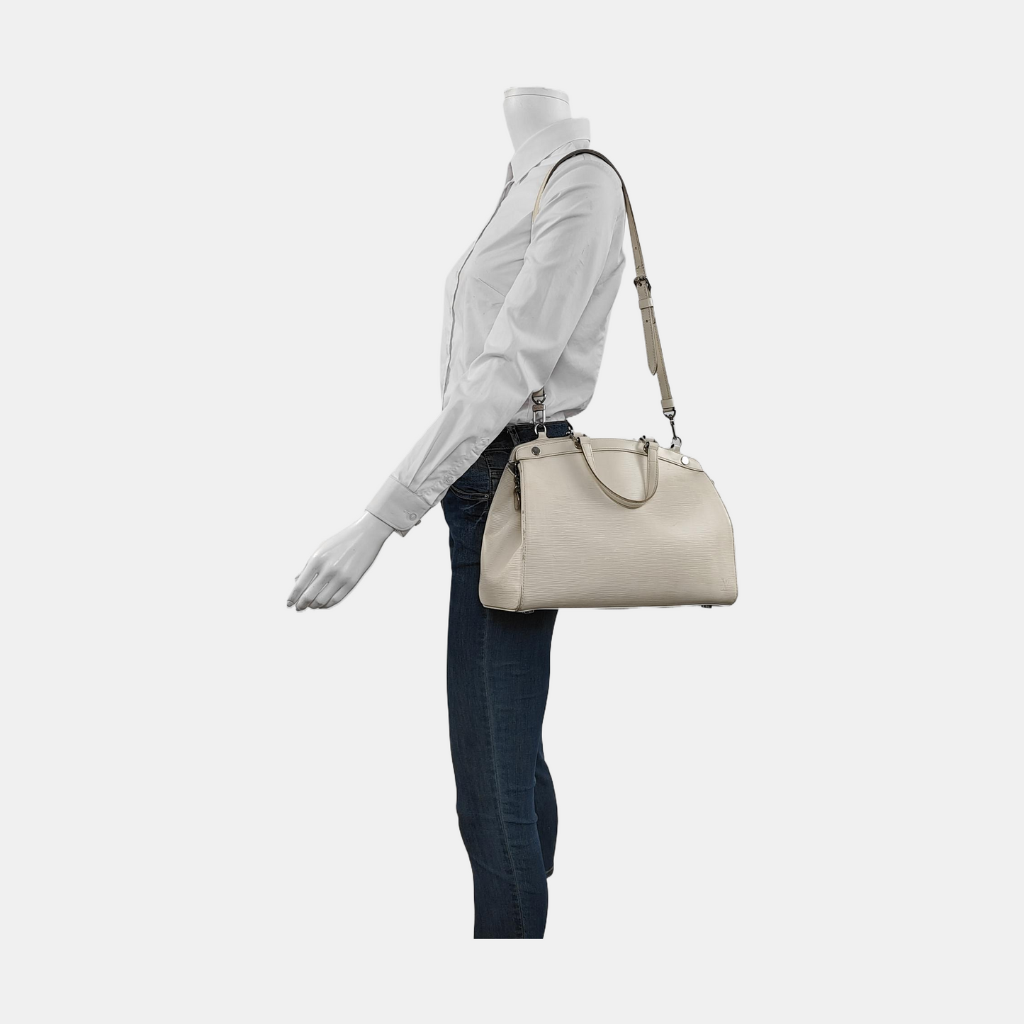 LOUIS VUITTON BREA Medium size 白色EPI牛皮水波纹医生包Shoulder Bag Handbag Silver Hardware Removable shoulder strap-(SKU)-954459175