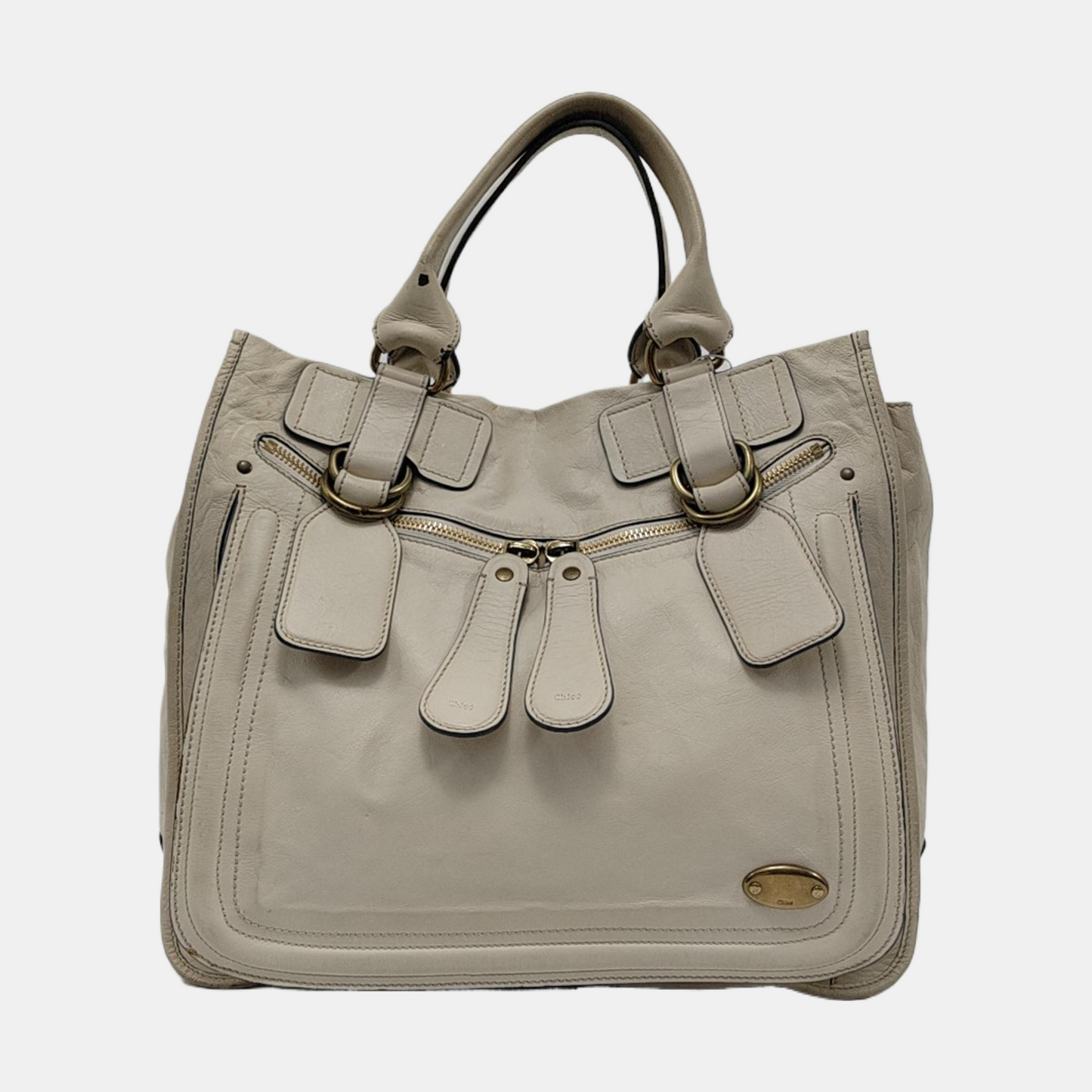 Chloé Tote bag White Leather Handbag Golden hardware-(SKU)-954394334