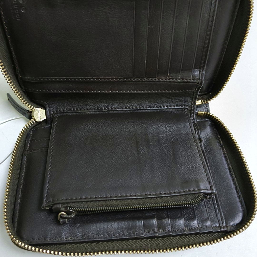 GUCCI Dark Brown Cowhide Monogrammed Texture Wallet Golden hardware-(SKU)-959715044