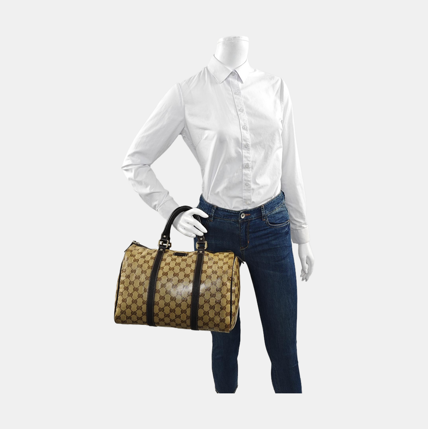 GUCCI Joy Khaki Coated Canvas Old Flower Tote Bag Golden hardware-(SKU)-954415041