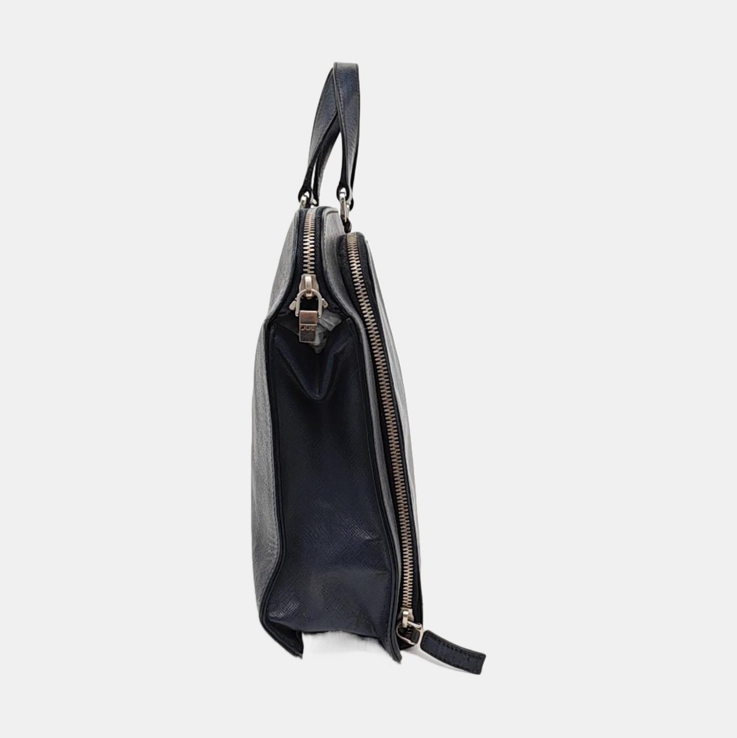PRADA Dark Blue Leather Handbag Silver Hardware-(SKU)-954413734