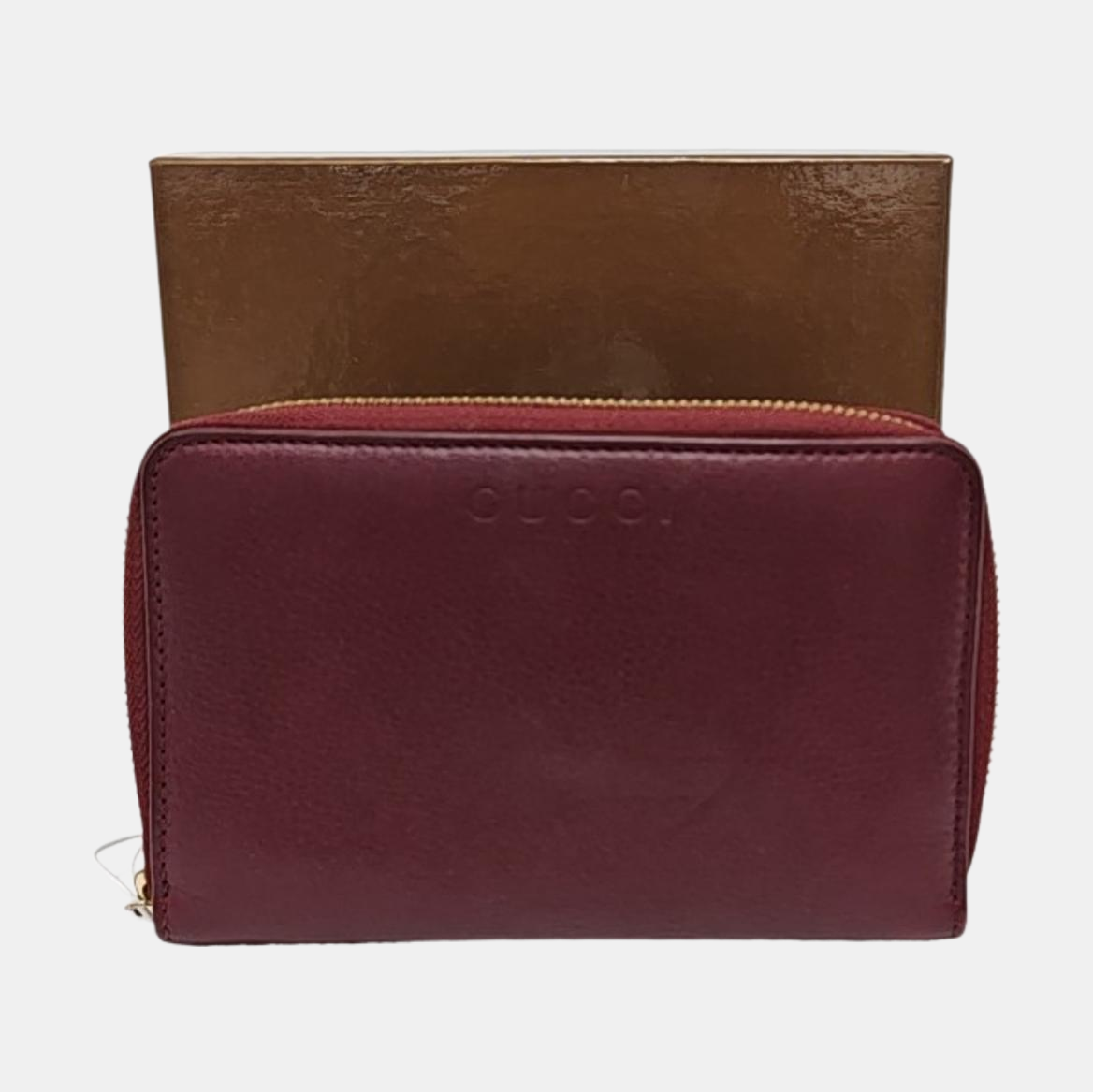 GUCCI Burgundy Calfskin Leather Wallet Gold Red Hardware-(SKU)-954574348
