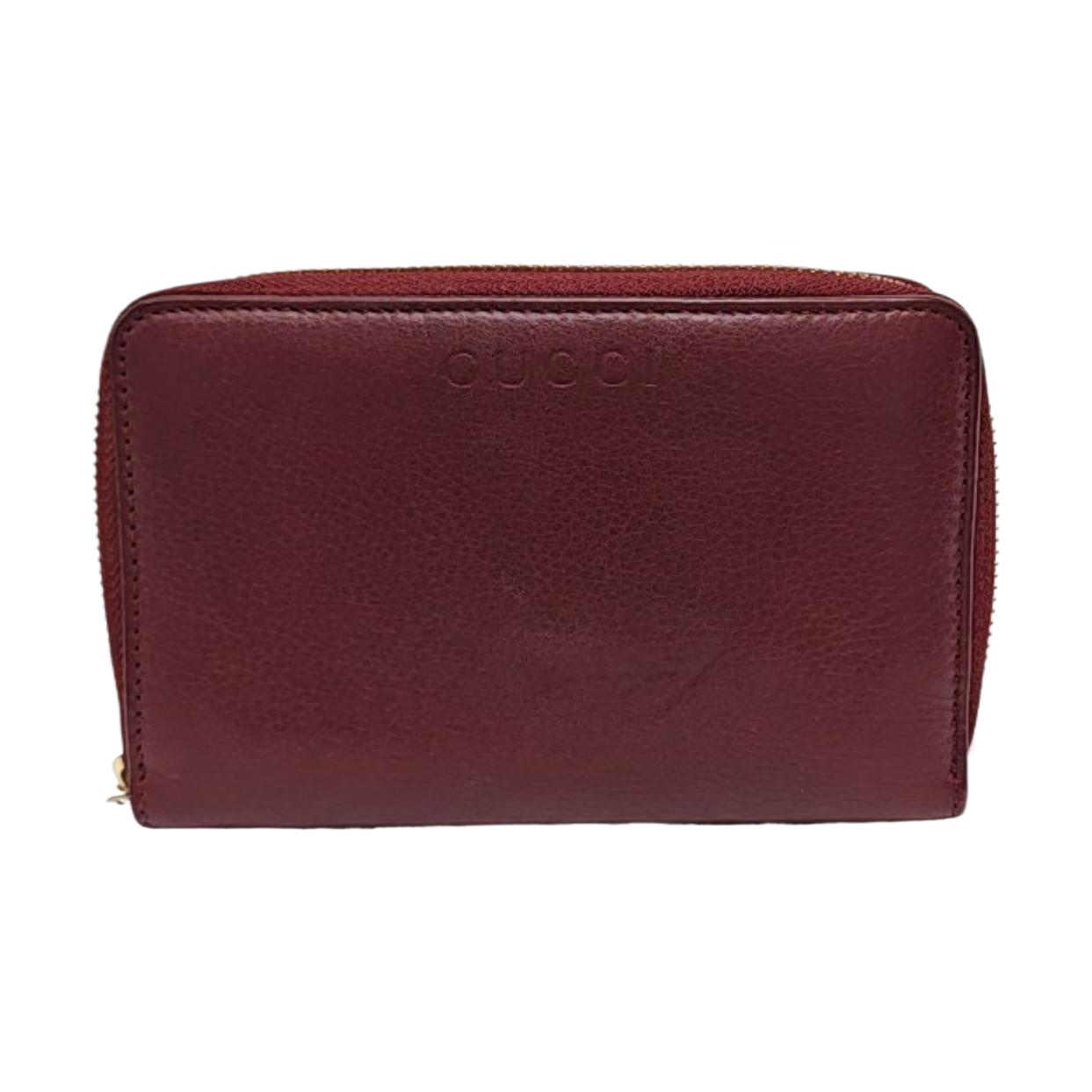 GUCCI Burgundy Calfskin Leather Wallet Gold Red Hardware-(SKU)-954574348