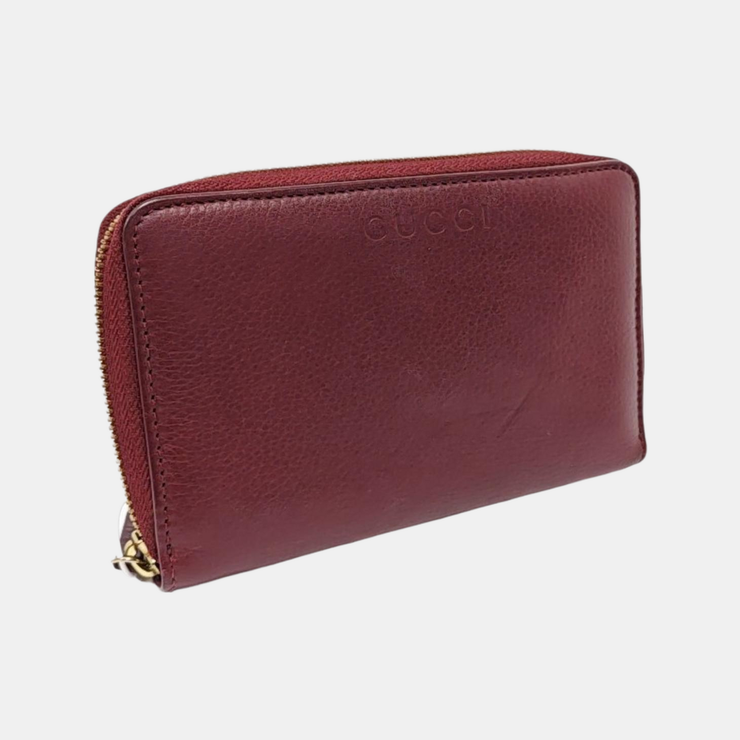 GUCCI Burgundy Calfskin Leather Wallet Gold Red Hardware-(SKU)-954574348