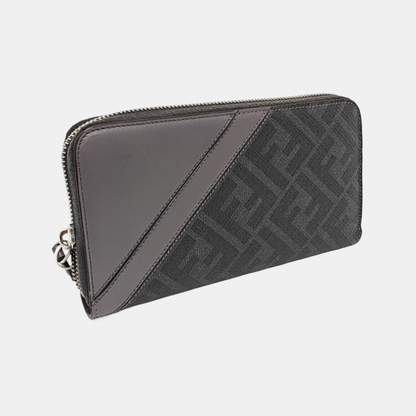 FENDI Diagonal 灰色牛皮双F印花钱包 Silver Hardware-(SKU)-954317346