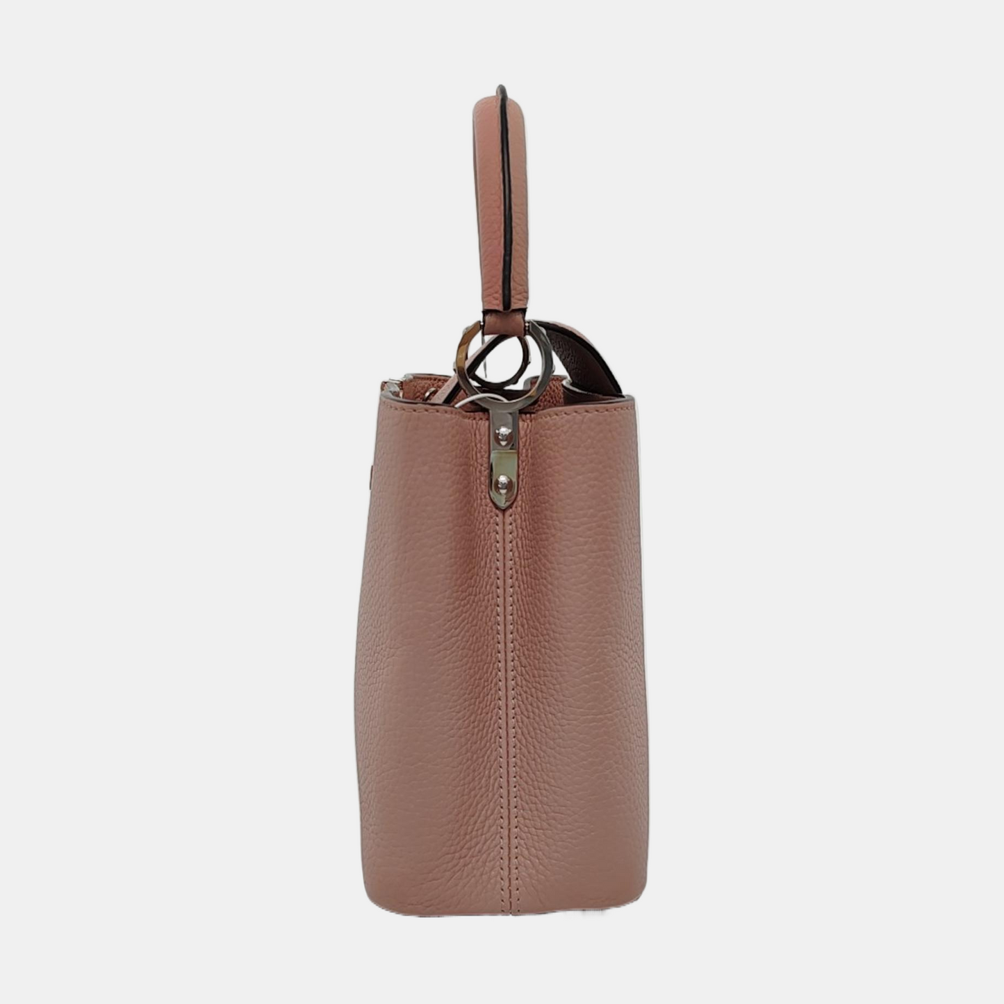 LOUIS VUITTON CAPUCINES Medium Size Nude Pink Calfskin Crossbody Bag Shoulder Bag Tote Bag Silver Hardware Removable Strap-(SKU)-954522912