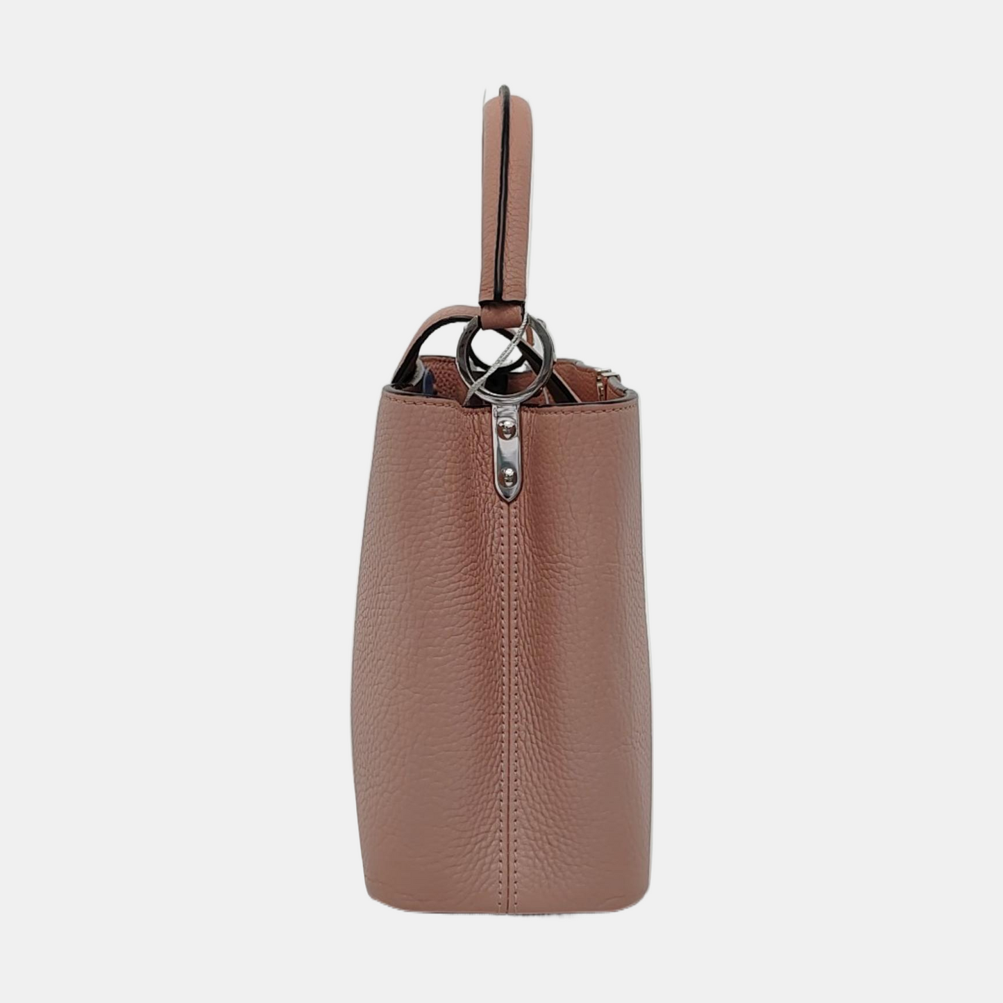 LOUIS VUITTON CAPUCINES Medium Size Nude Pink Calfskin Crossbody Bag Shoulder Bag Tote Bag Silver Hardware Removable Strap-(SKU)-954522912