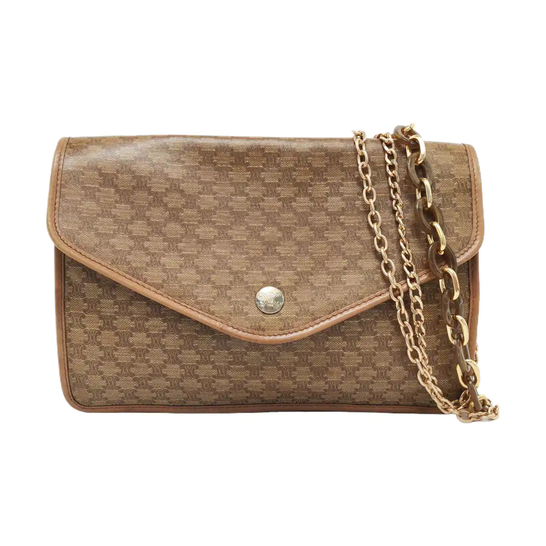 CELINE Khaki Coated Canvas Triumph Clutch Golden hardware-(SKU)-954586171