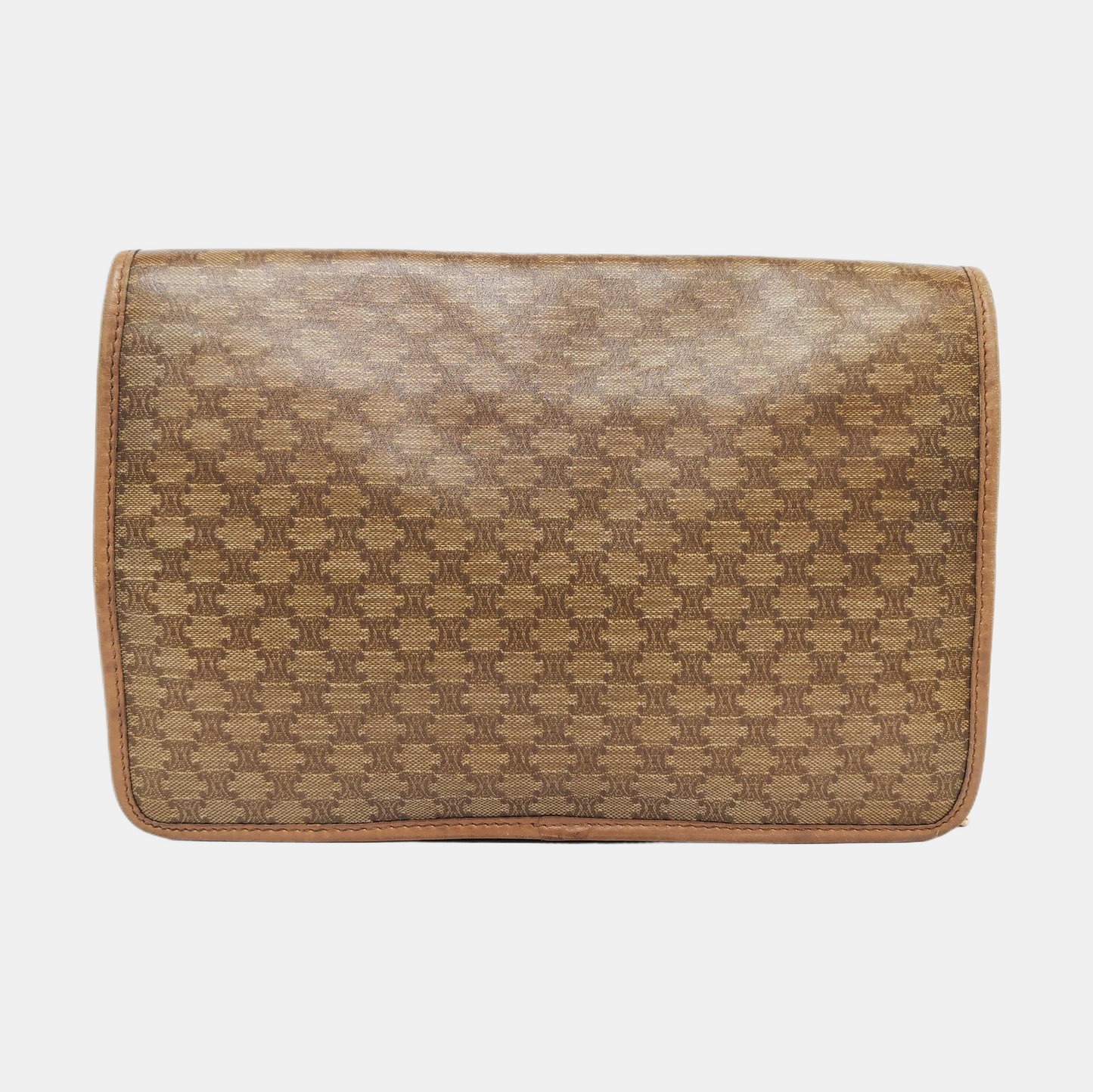 CELINE Khaki Coated Canvas Triumph Clutch Golden hardware-(SKU)-954586171