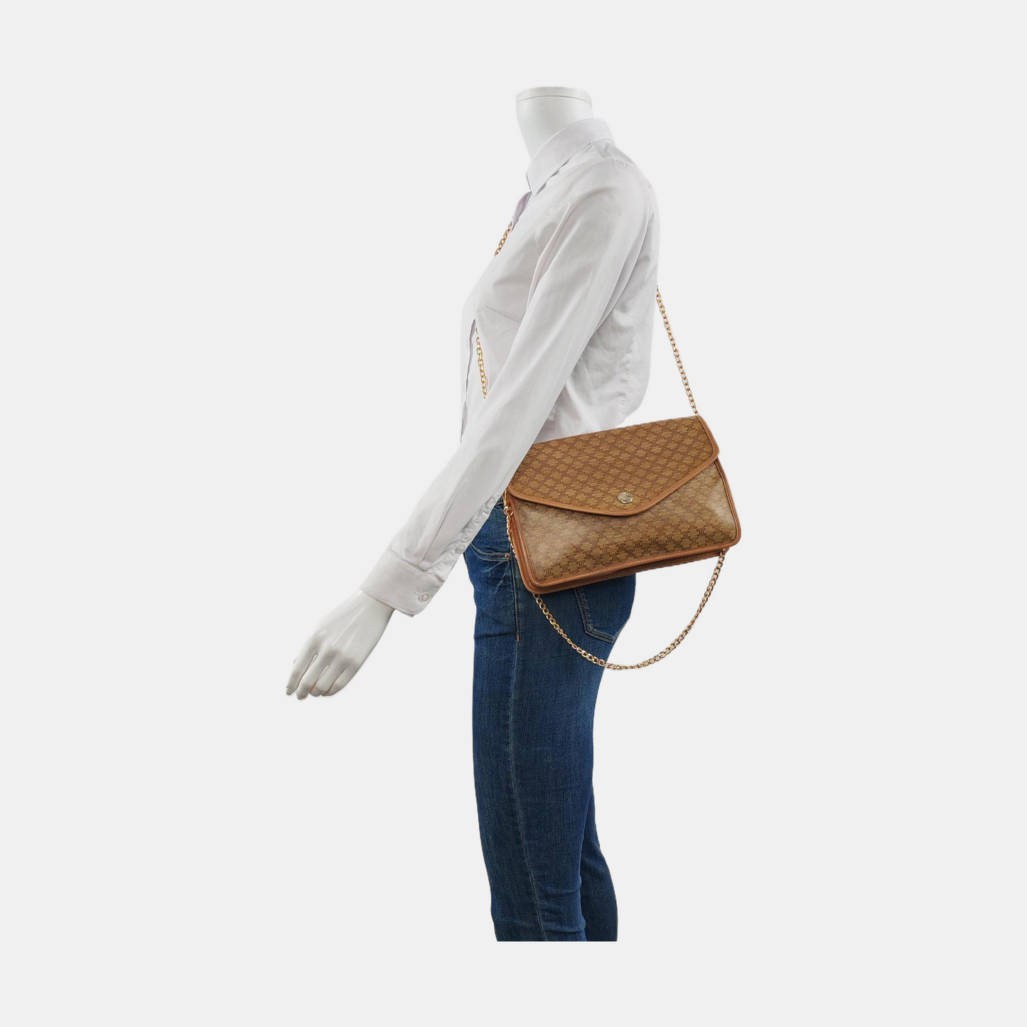 CELINE Khaki Coated Canvas Triumph Clutch Golden hardware-(SKU)-954586171