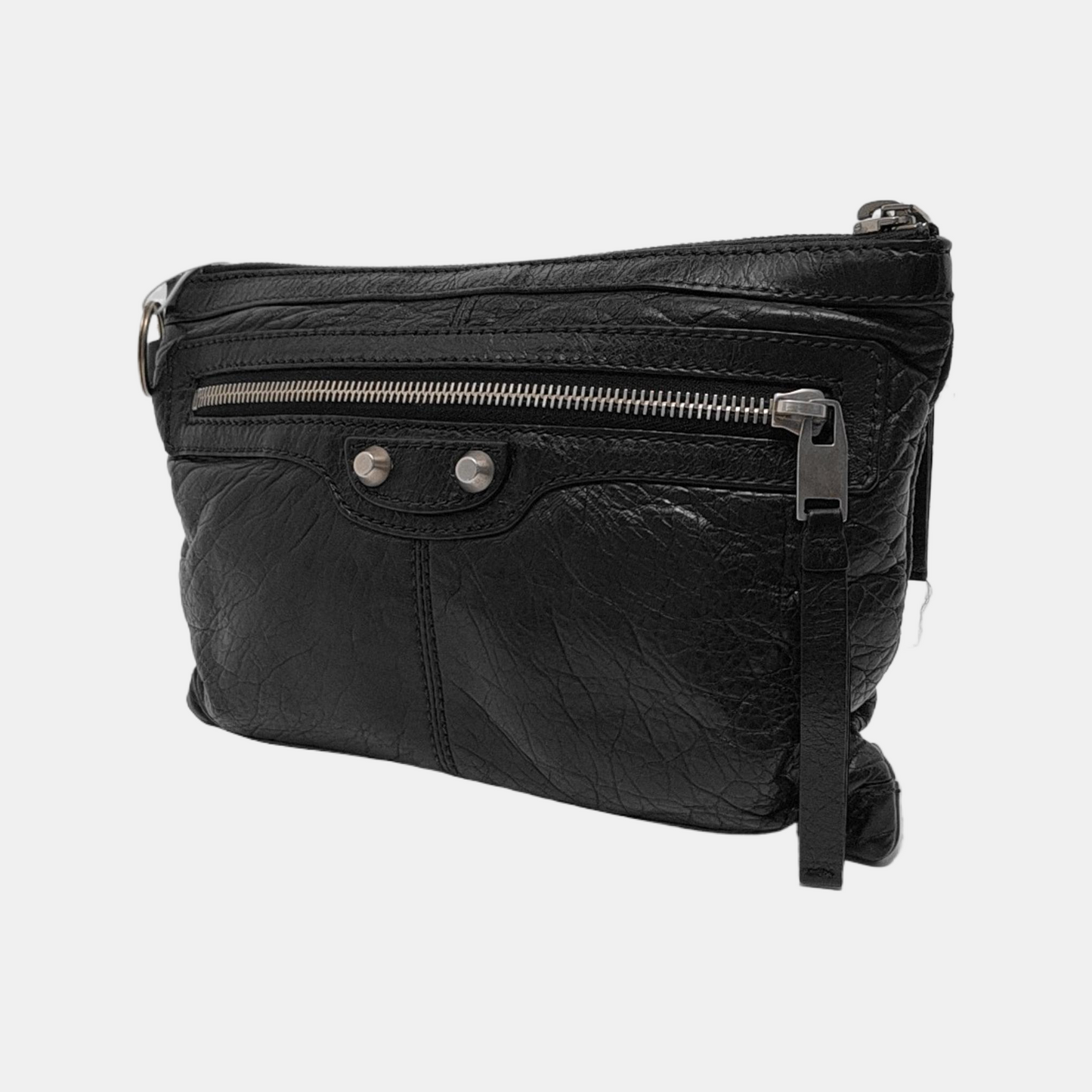 BALENCIAGA Classic City Black Sheepskin Studs Motorcycle Bag Handbag Crossbody Bag Single Shoulder Bag Silver Hardware-(SKU)-954613543