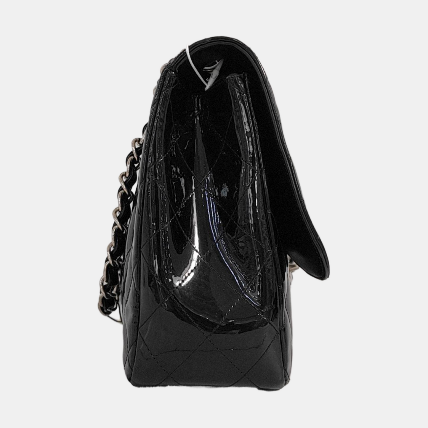 CHANEL CLASSIC FLAP Large Size Black Patent Calfskin Quilted Jumbo Crossbody Bag Shoulder Bag Silver Hardware 13 Opening-(SKU)-954460430
