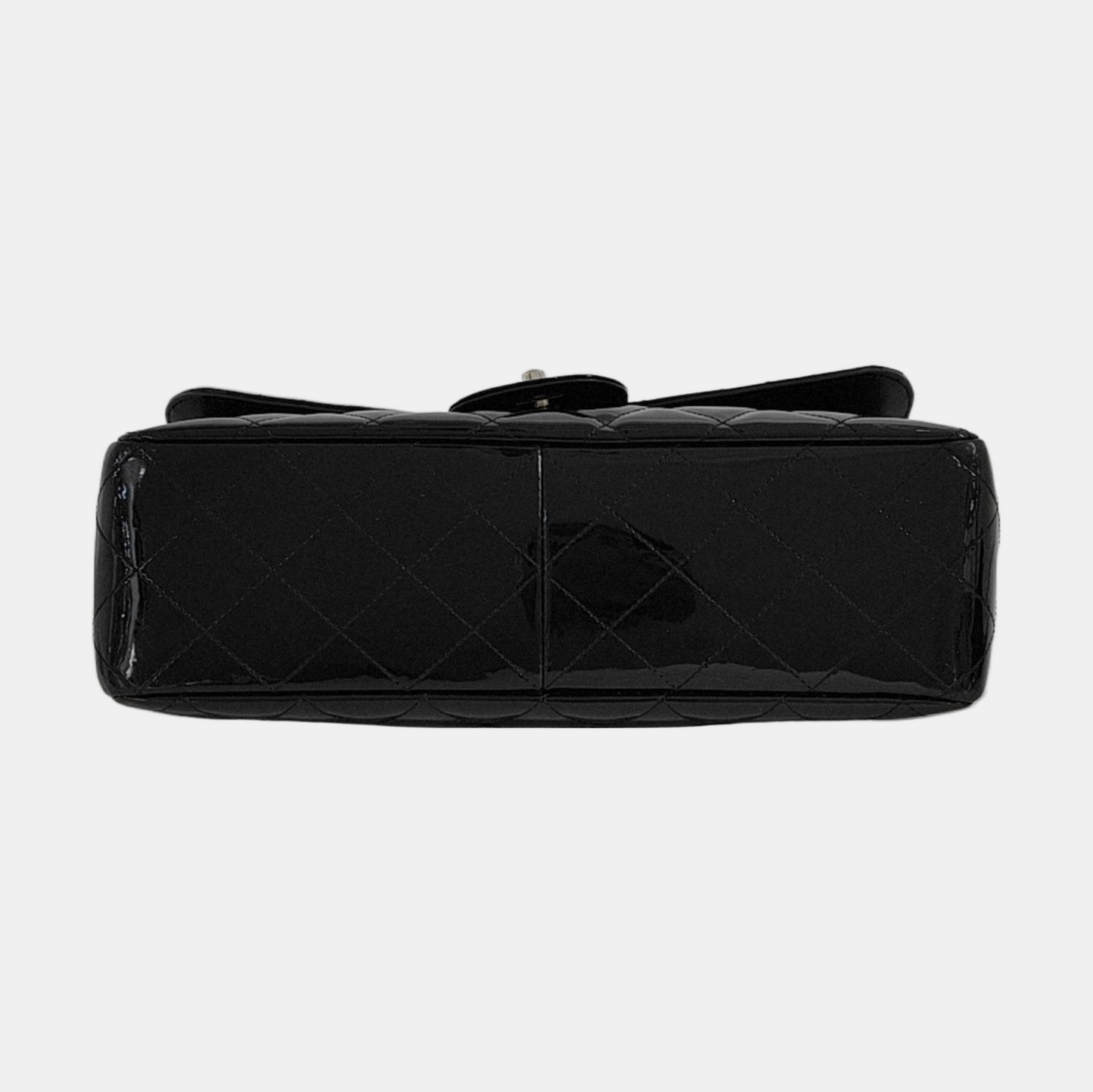 CHANEL CLASSIC FLAP Large Size Black Patent Calfskin Quilted Jumbo Crossbody Bag Shoulder Bag Silver Hardware 13 Opening-(SKU)-954460430