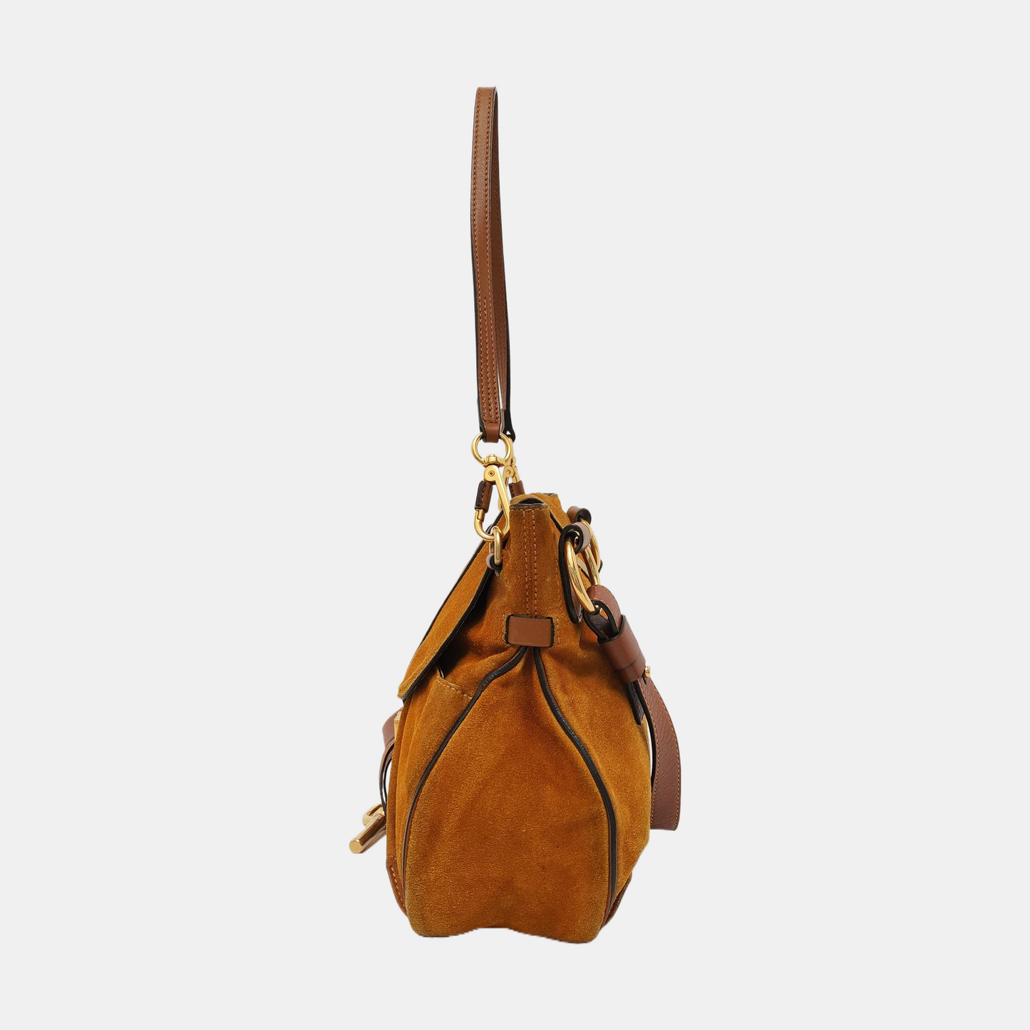 Chloé Mustard Yellow Velvet Leather Stud Quilted Single Shoulder Bag Tote Bag Golden hardware shoulder straps-(SKU)-954357662