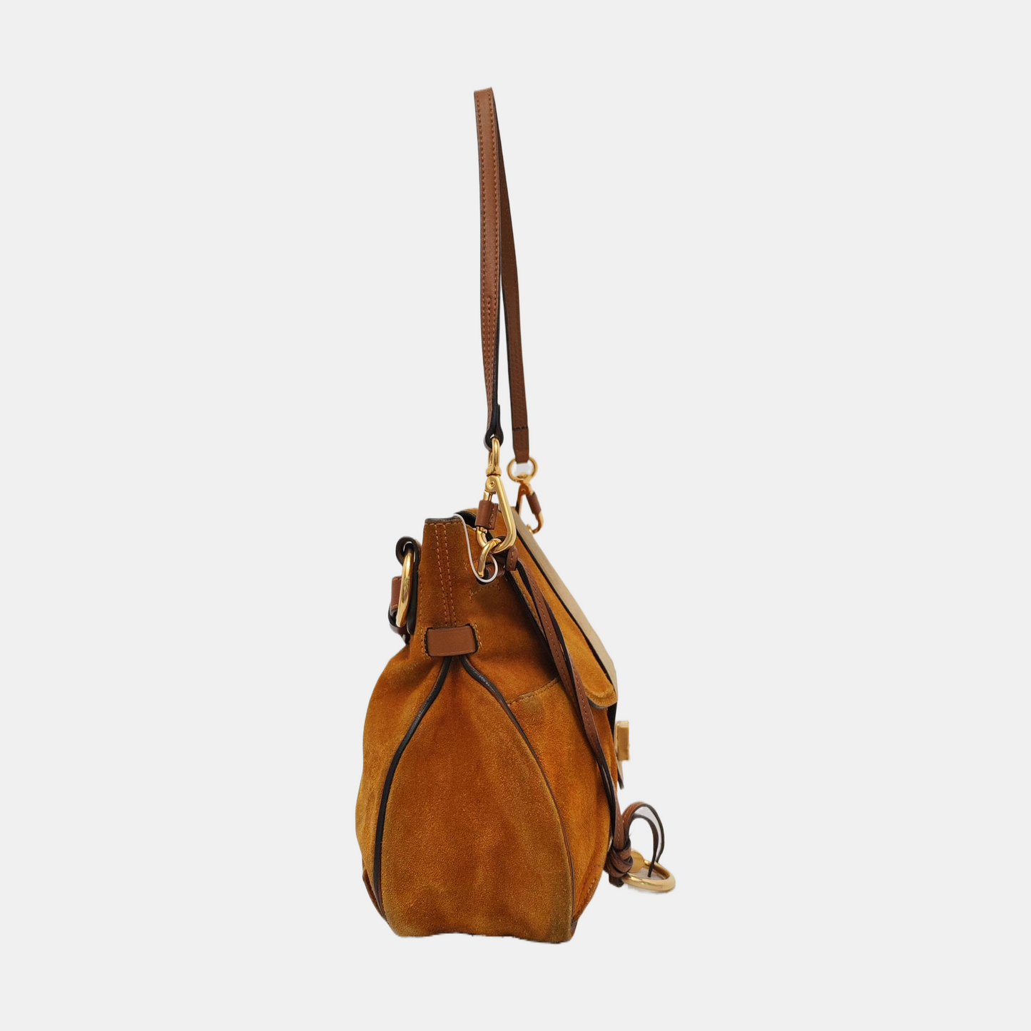 Chloé Mustard Yellow Velvet Leather Stud Quilted Single Shoulder Bag Tote Bag Golden hardware shoulder straps-(SKU)-954357662