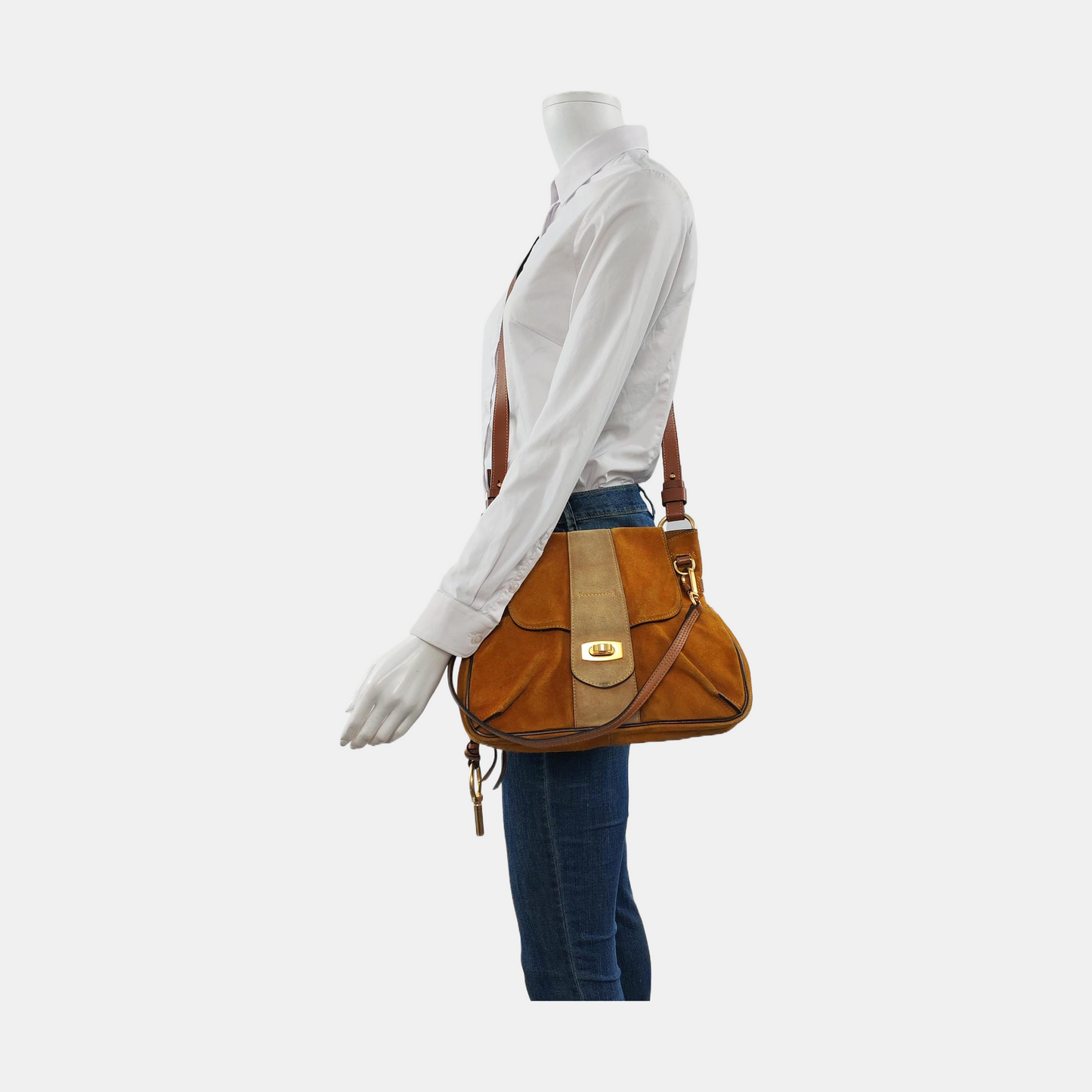 Chloé Mustard Yellow Velvet Leather Stud Quilted Single Shoulder Bag Tote Bag Golden hardware shoulder straps-(SKU)-954357662