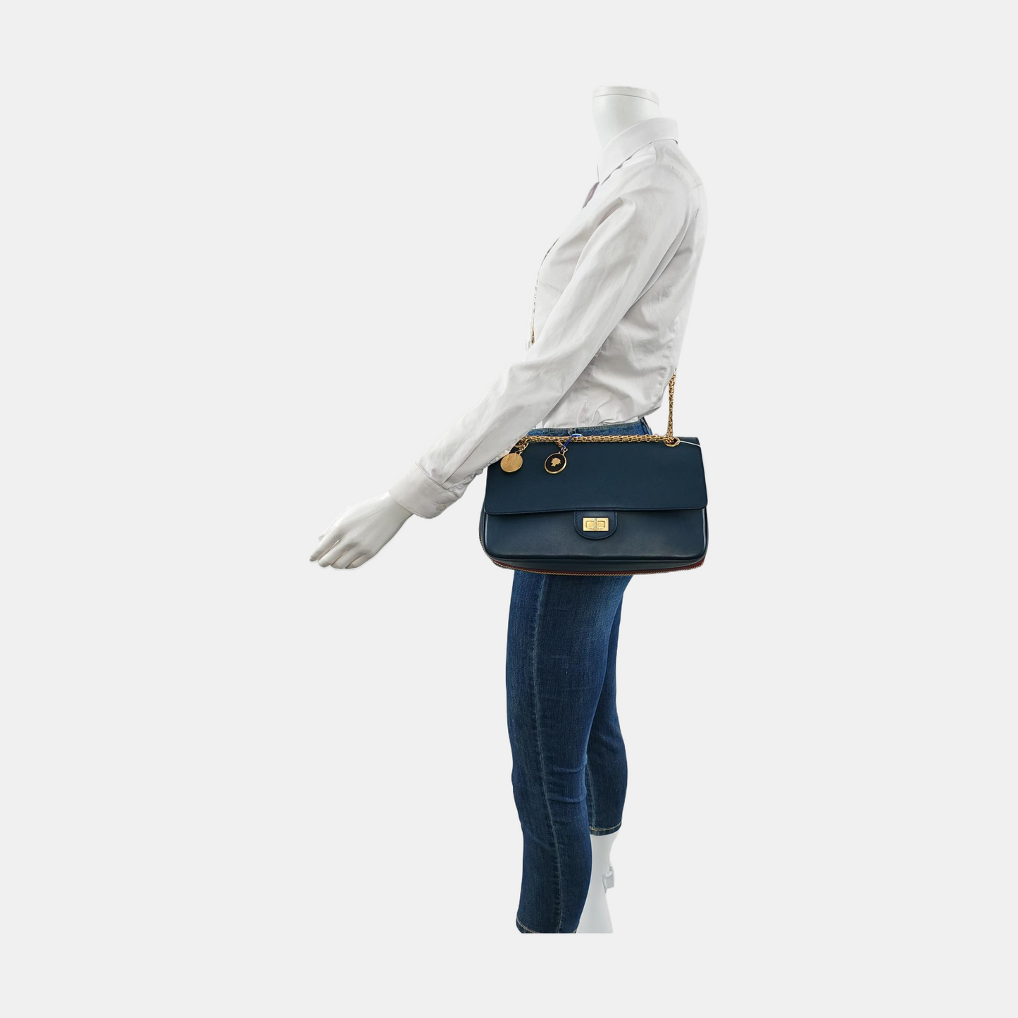 CHANEL 2.55 Deep Blue Calf Leather Single Shoulder Bag Crossbody Bag Golden Hardware 26 Openings-(SKU)-954526638