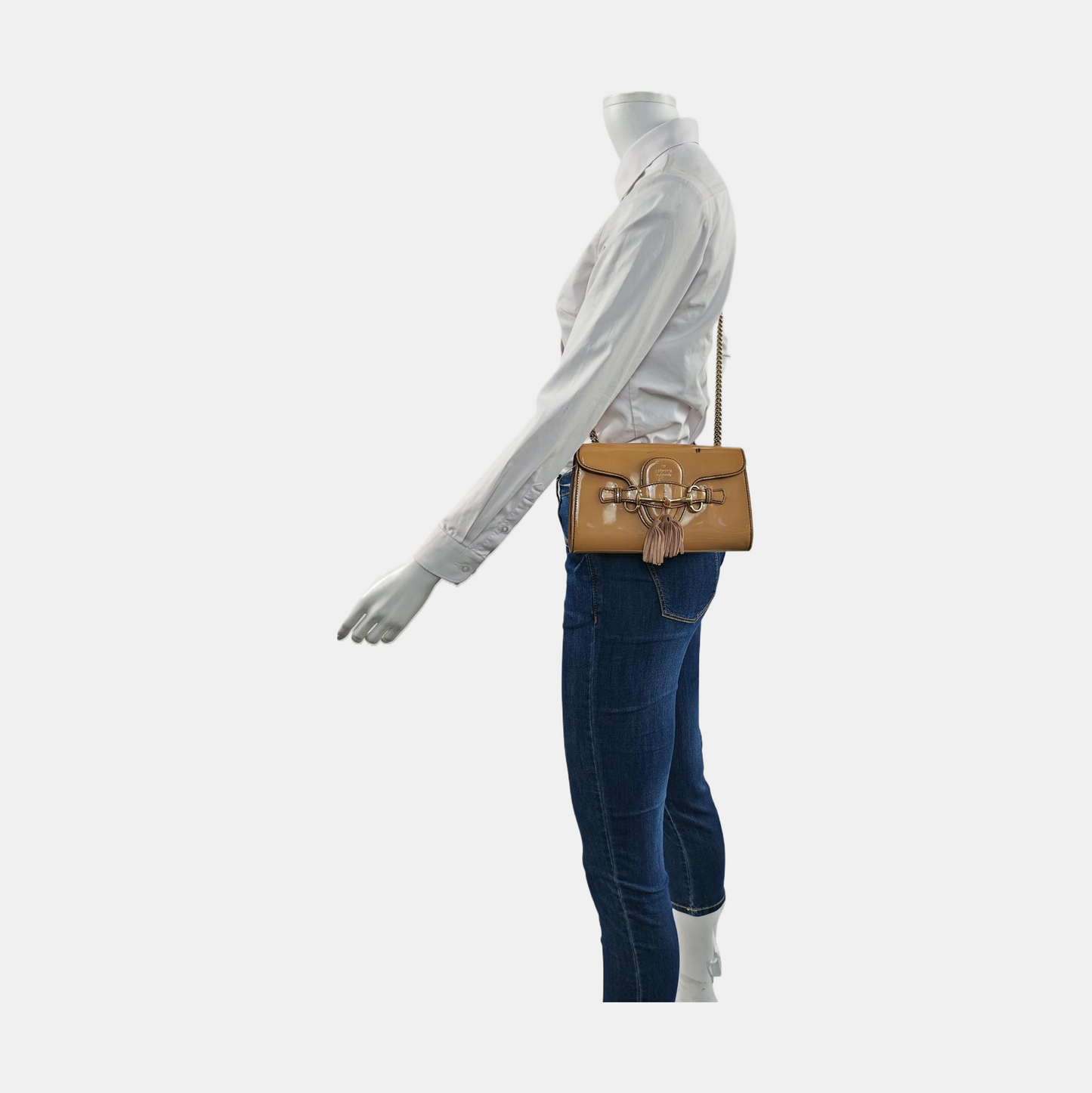 GUCCI Emily Chain Small size Brown Patent Leather Horse Bit Single Shoulder Bag Golden hardware-(SKU)-954647848