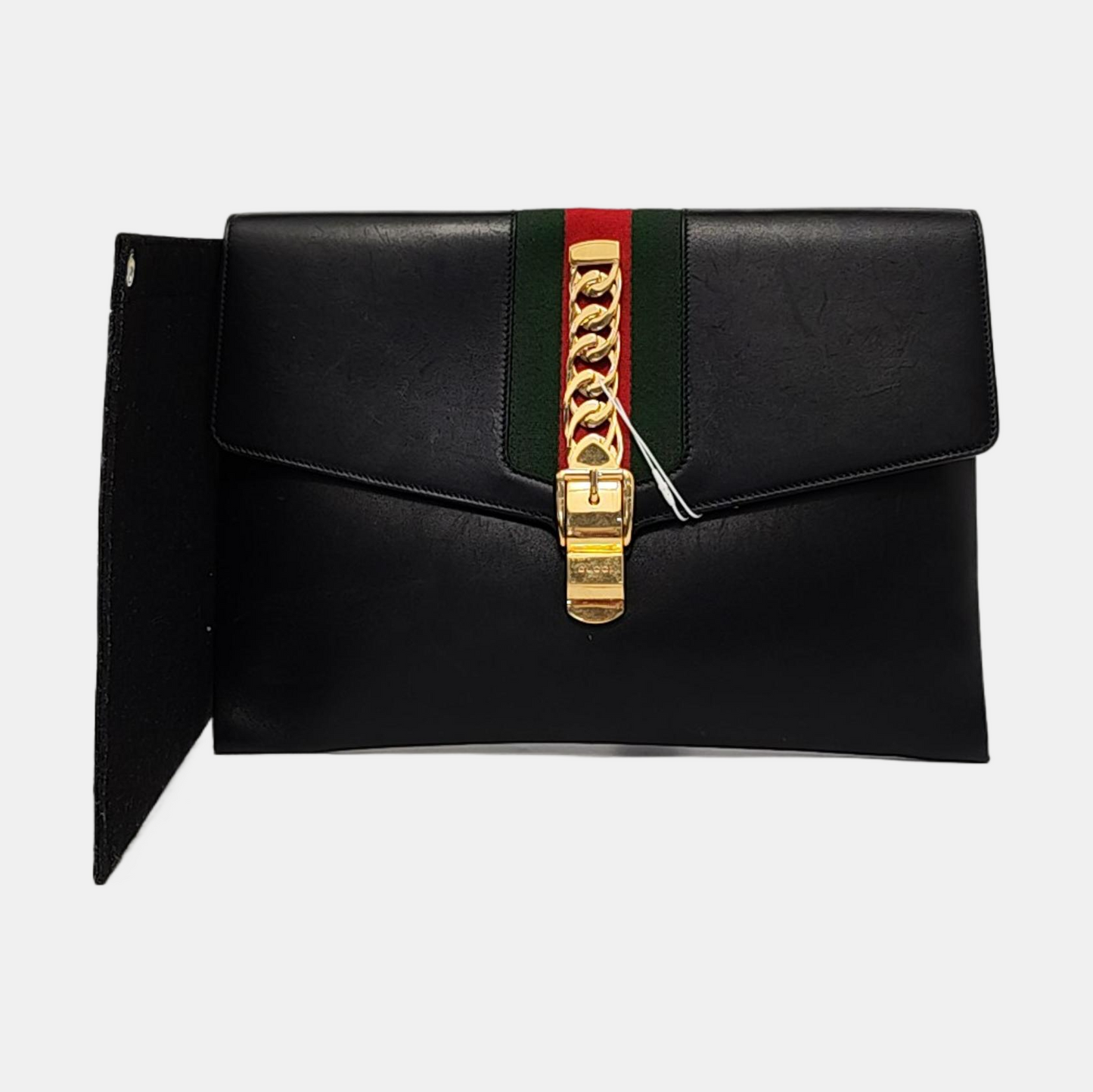 GUCCI Sylvie Black leather striped tape Sylvie handbag Golden hardware-(SKU)-954357359