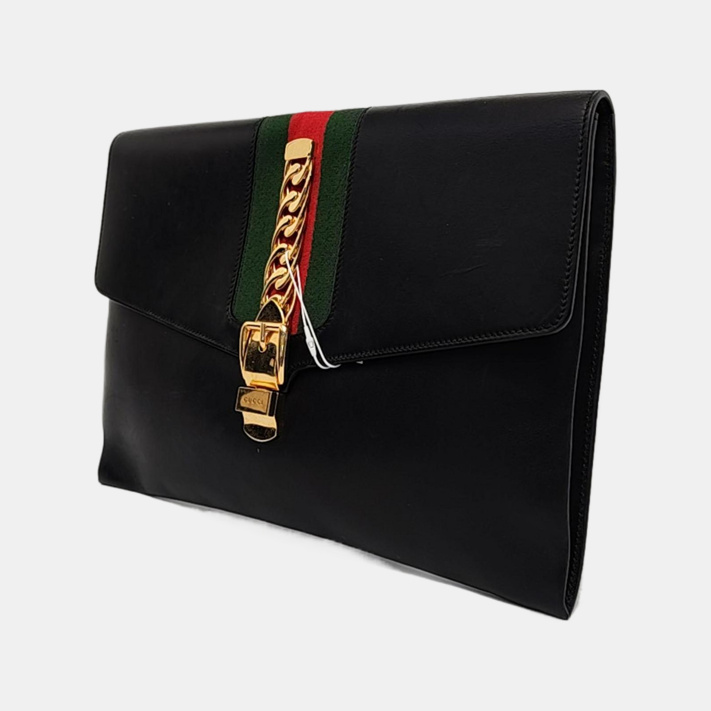 GUCCI Sylvie Black leather striped tape Sylvie handbag Golden hardware-(SKU)-954357359