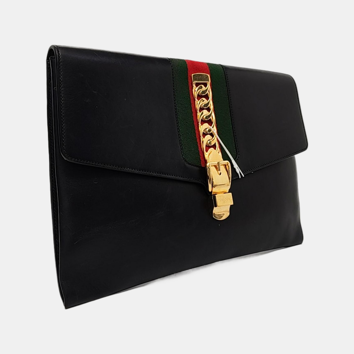 GUCCI Sylvie Black leather striped tape Sylvie handbag Golden hardware-(SKU)-954357359