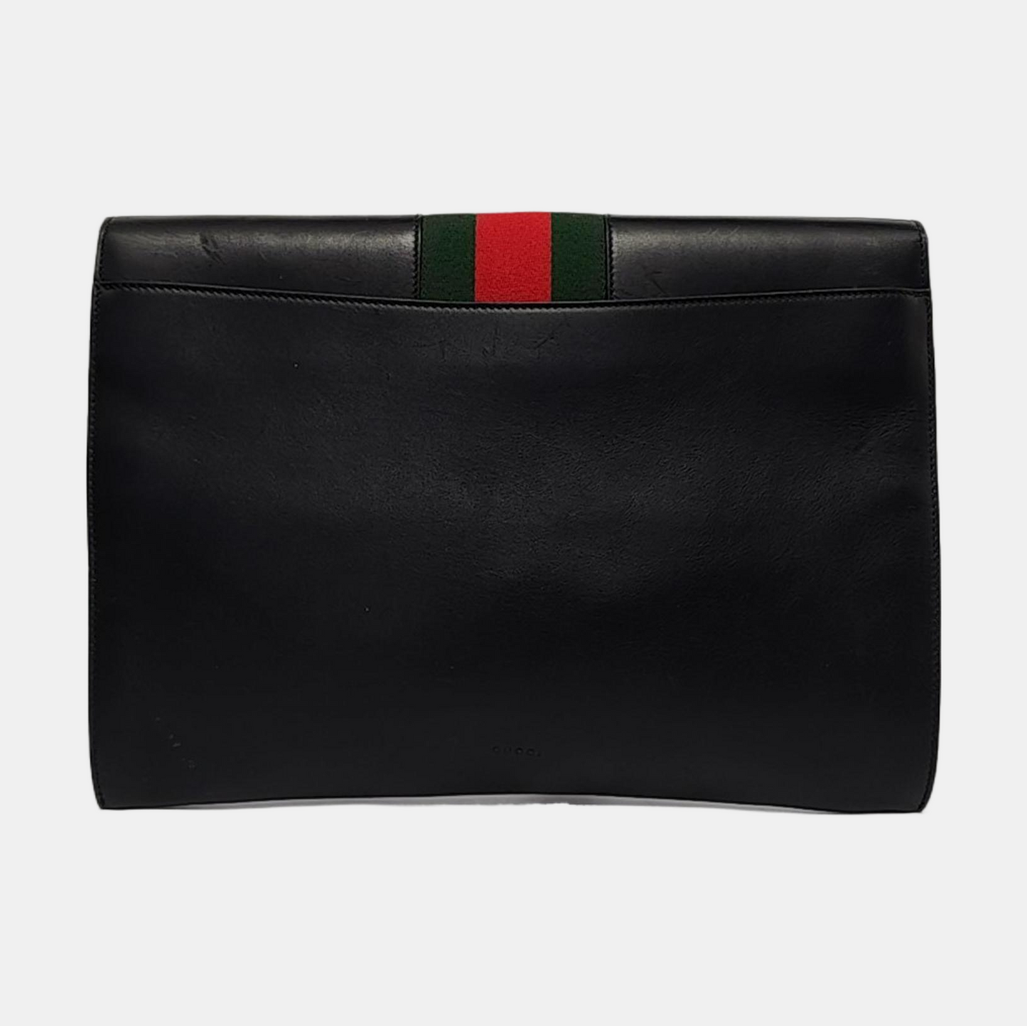 GUCCI Sylvie Black leather striped tape Sylvie handbag Golden hardware-(SKU)-954357359