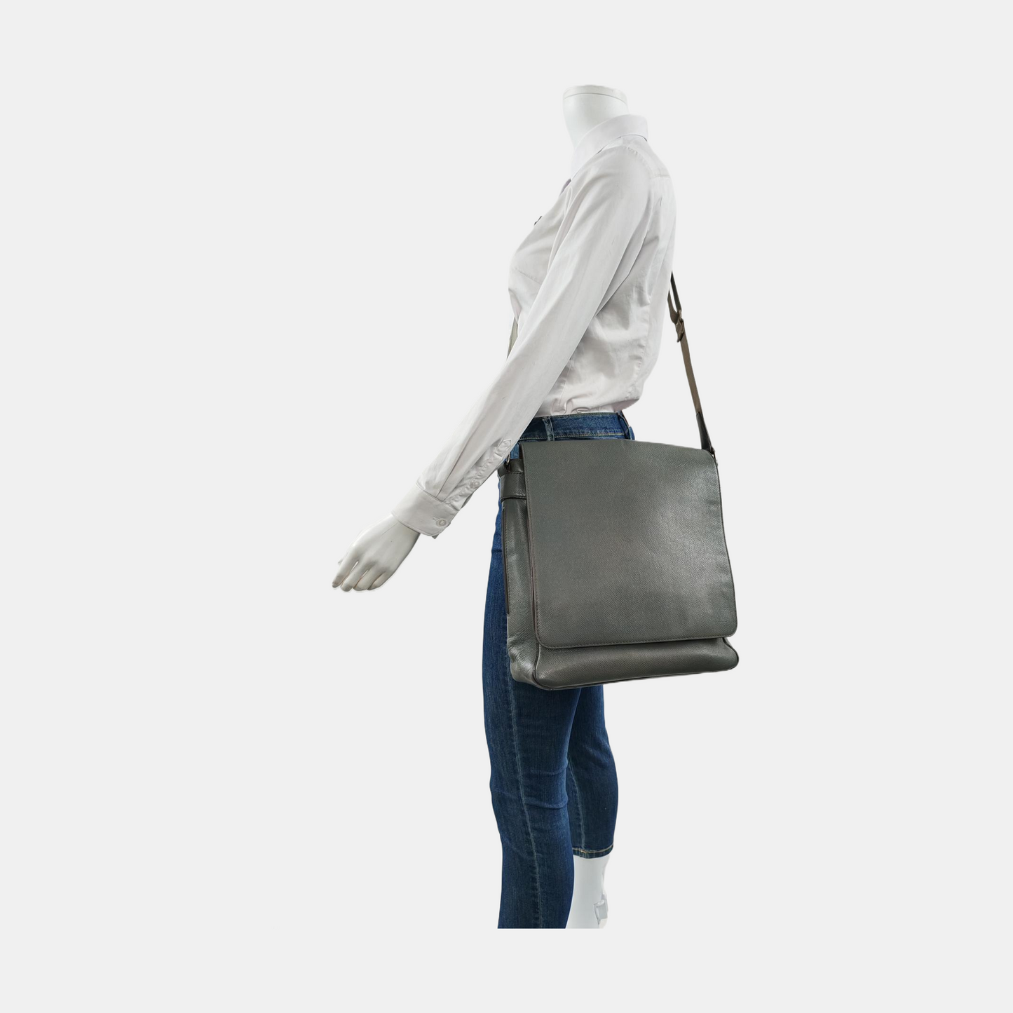 LOUIS VUITTON ROMAN Grey Cowhide Crossbody Bag Silver Hardware-(SKU)-954717295