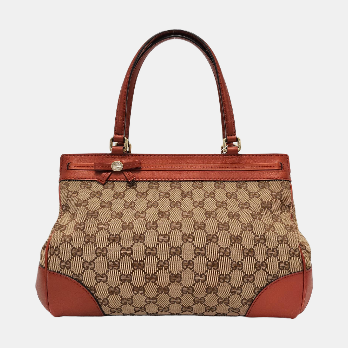GUCCI Tote bag Khaki Coated Canvas Monogram Handbag Shoulder Bag Golden hardware-(SKU)-954695205