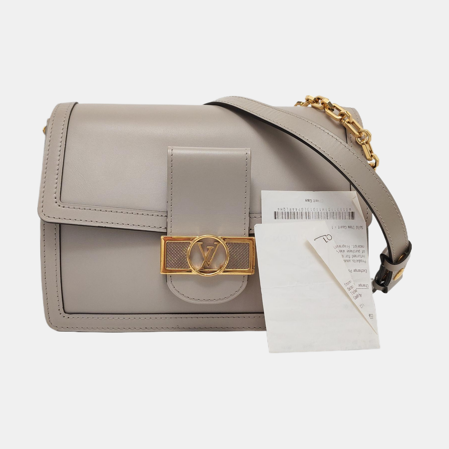 LOUIS VUITTON DAUPHINE Medium Elephant Grey Leather Dauphine Crossbody Bag Single Shoulder Bag with Detachable Strap-(SKU)-954852579