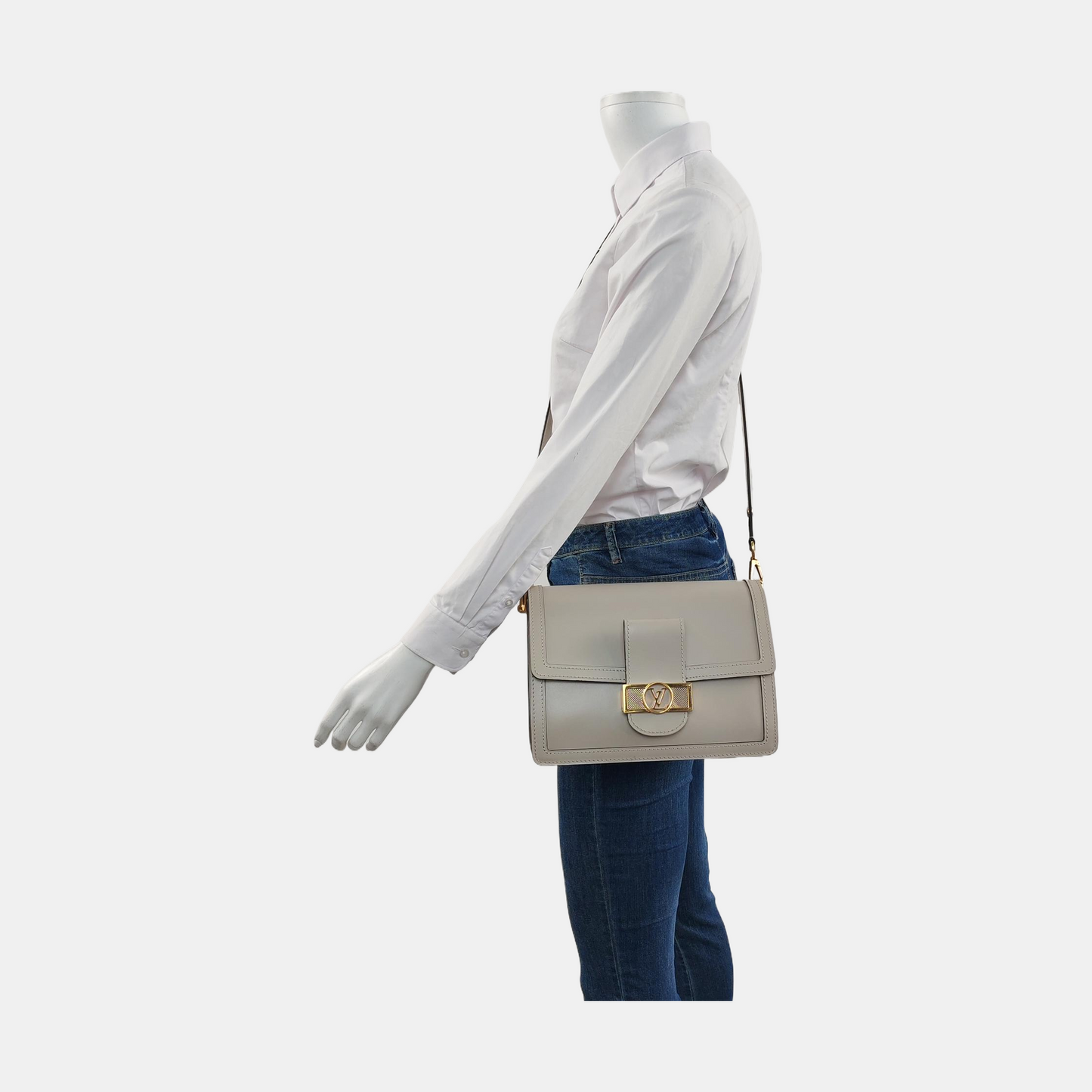 LOUIS VUITTON DAUPHINE Medium Elephant Grey Leather Dauphine Crossbody Bag Single Shoulder Bag with Detachable Strap-(SKU)-954852579
