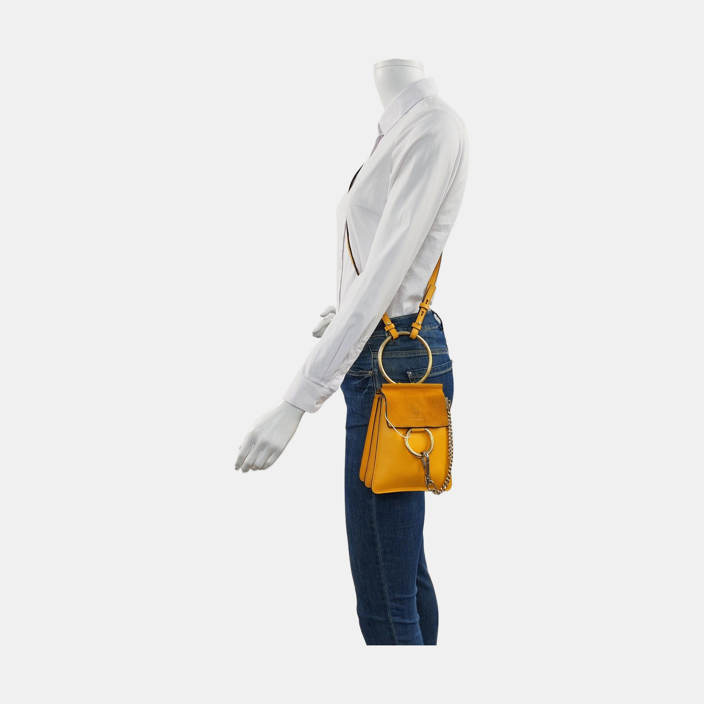 Chloé Faye Small size Yellow Leather Single Shoulder Bag Crossbody Bag Handbag Golden hardware Removable shoulder strap-(SKU)-954686594