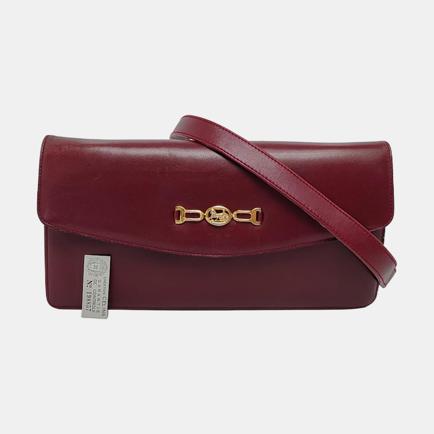 CELINE Burgundy Leather Single Shoulder Bag Golden hardware Removable shoulder strap-(SKU)-954657599