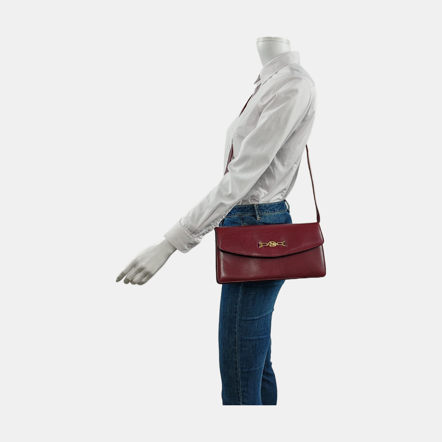 CELINE Burgundy Leather Single Shoulder Bag Golden hardware Removable shoulder strap-(SKU)-954657599