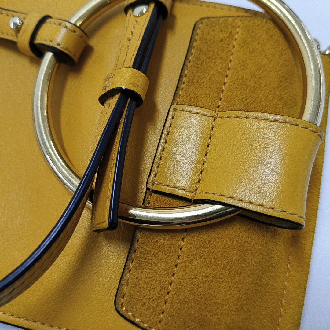 Chloé Faye Small size Yellow Leather Single Shoulder Bag Crossbody Bag Handbag Golden hardware Removable shoulder strap-(SKU)-954686594