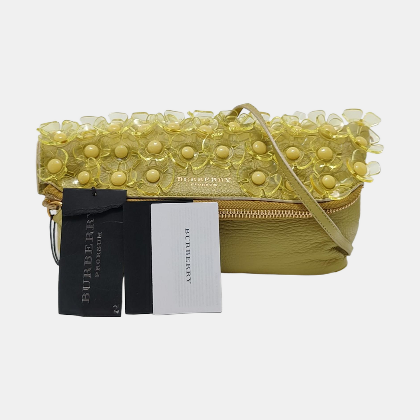 BURBERRY Yellow Green Leather Studs Embellished Shoulder Bag Crossbody Golden hardware Removable shoulder strap-(SKU)-954809975